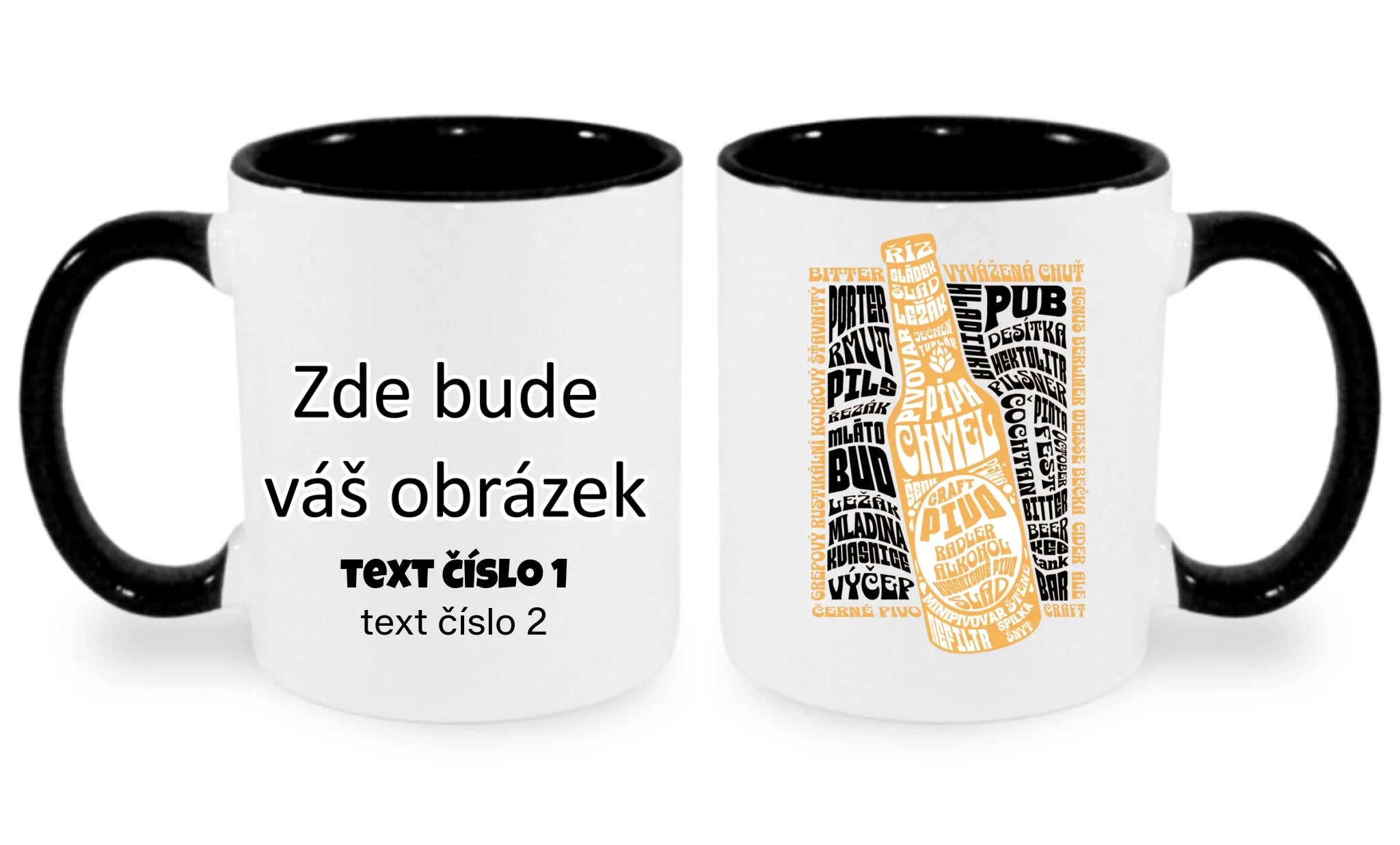 HRNÍČEK s motivem PIVO (výběr z 10+ motivů) oboustranný potisk hrníček Bílá černá 330 ml