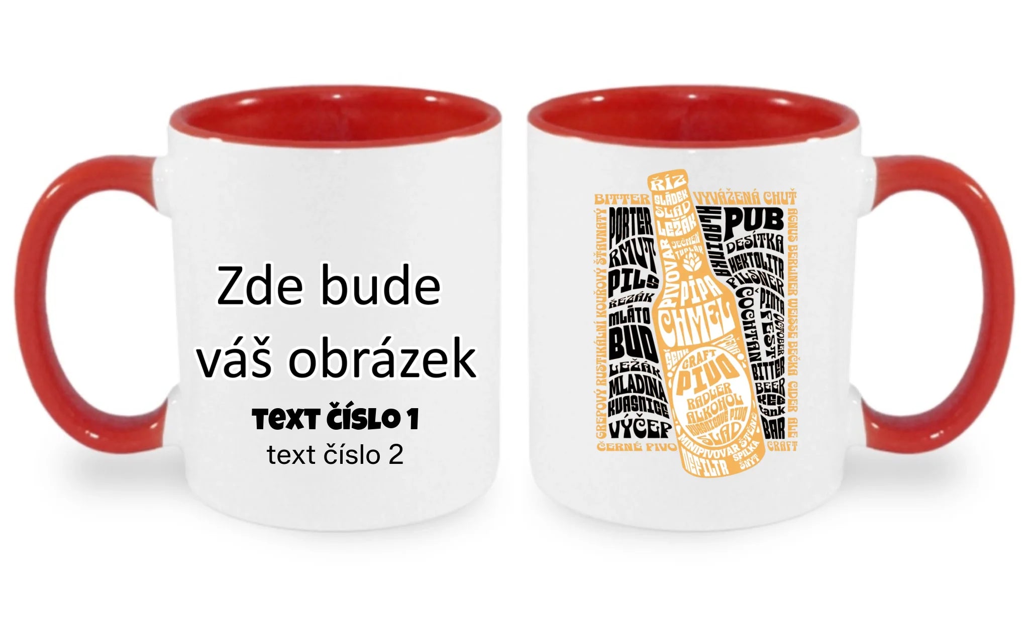 HRNÍČEK s motivem PIVO (výběr z 10+ motivů) oboustranný potisk hrníček Bílá červená 330 ml