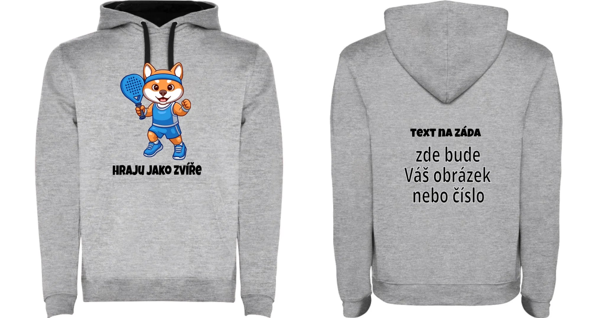 DĚTSKÁ MIKINA S KAPUCÍ s motivem PADEL HRAJU JAKO ZVÍŘE (výběr ze 3 potisků) oboustranný potisk dětská mikina URBAN Melír černá