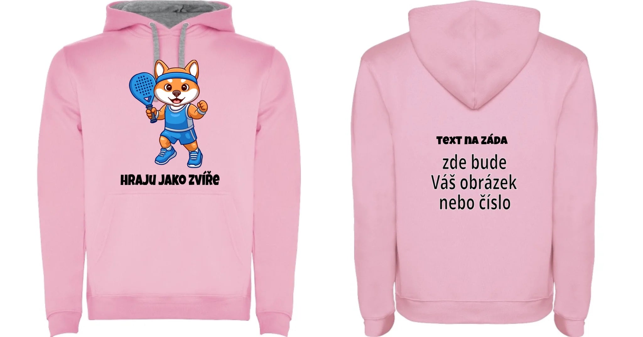 PÁNSKÁ MIKINA S KAPUCÍ s motivem PADEL HRAJU JAKO ZVÍŘE (výběr ze 3 potisků) oboustranný potisk pánská mikina URBAN Růžová
