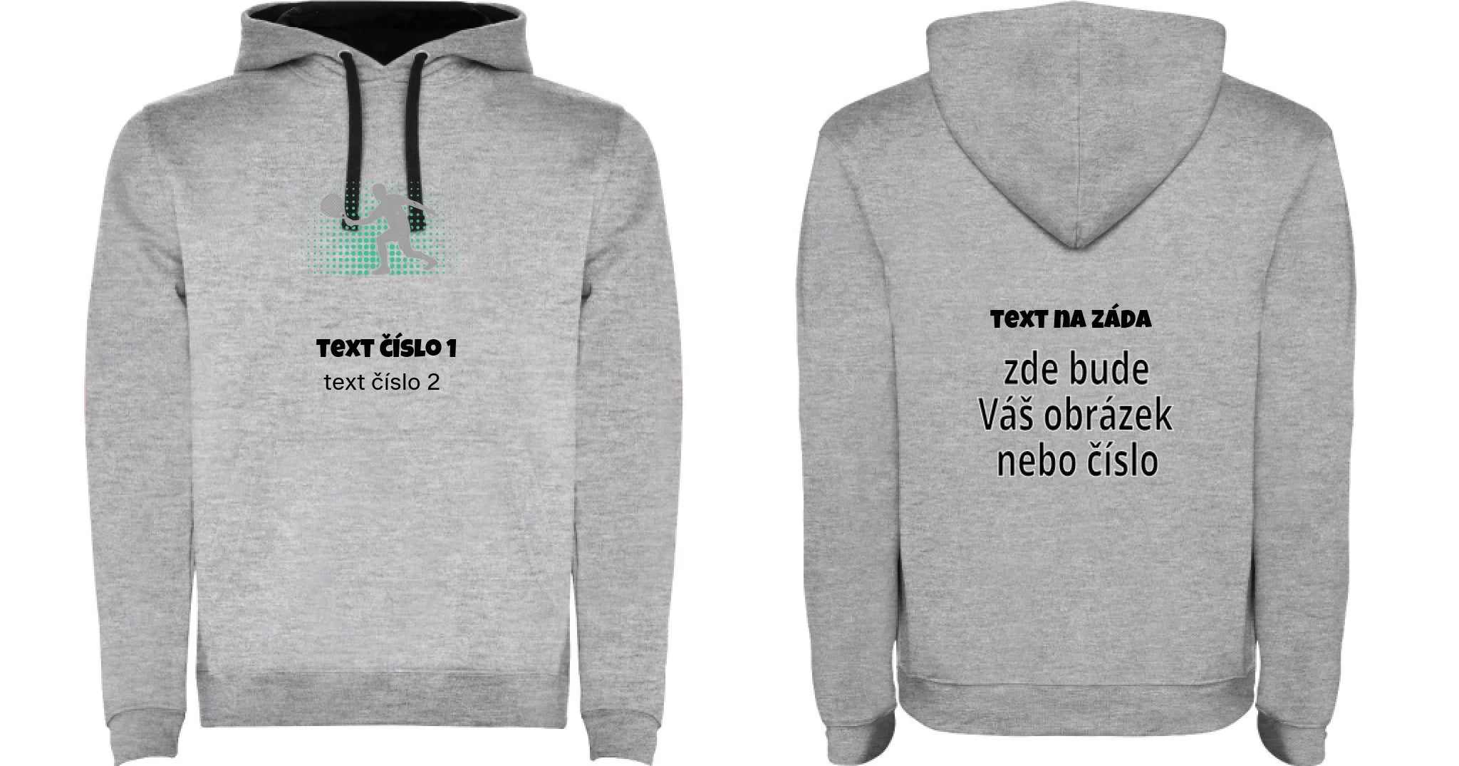 PÁNSKÁ MIKINA S KAPUCÍ s motivem PADEL (výběr z 10+ obrázků, možnost doplnit vlastní texty)