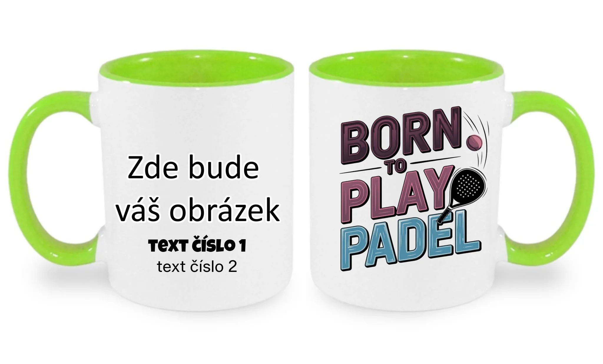 HRNÍČEK s motivem PADEL (výběr z 18+ potisků) oboustranný potisk hrníček Bílá zelená 330 ml