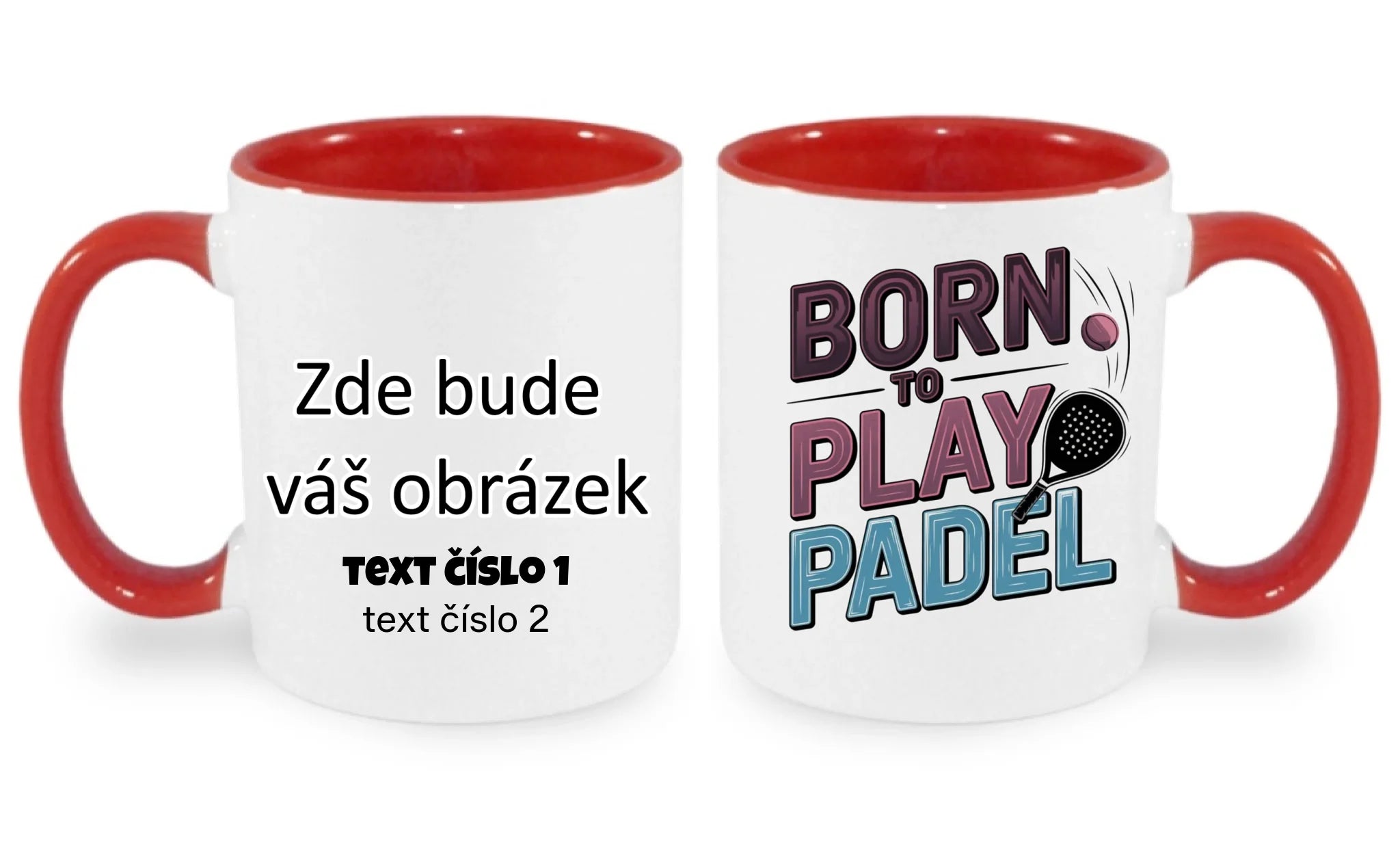 HRNÍČEK s motivem PADEL (výběr z 18+ potisků) oboustranný potisk hrníček Bílá červená 330 ml