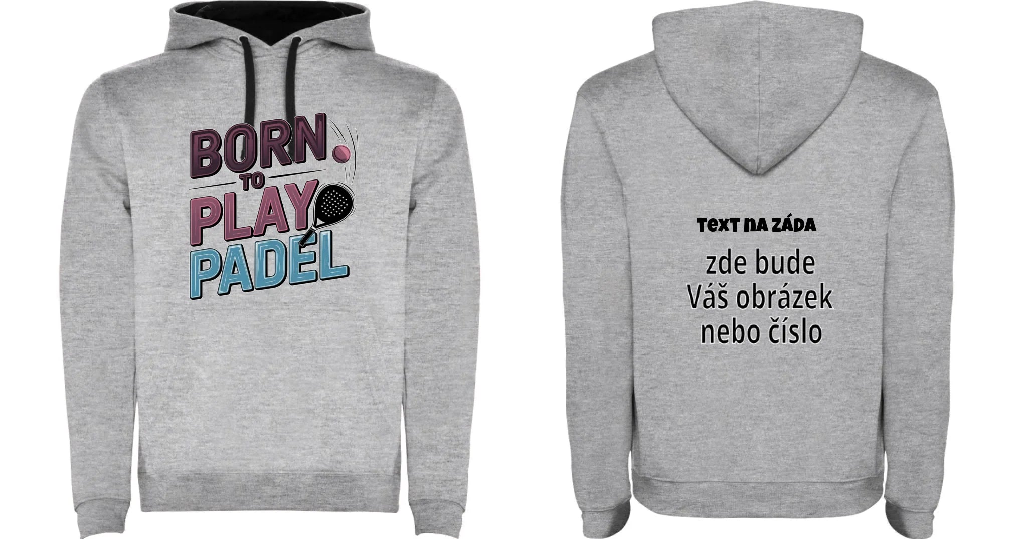 DĚTSKÁ MIKINA S KAPUCÍ s motivem PADEL (výběr z 18+ potisků) oboustranný potisk dětská mikina URBAN Melír černá