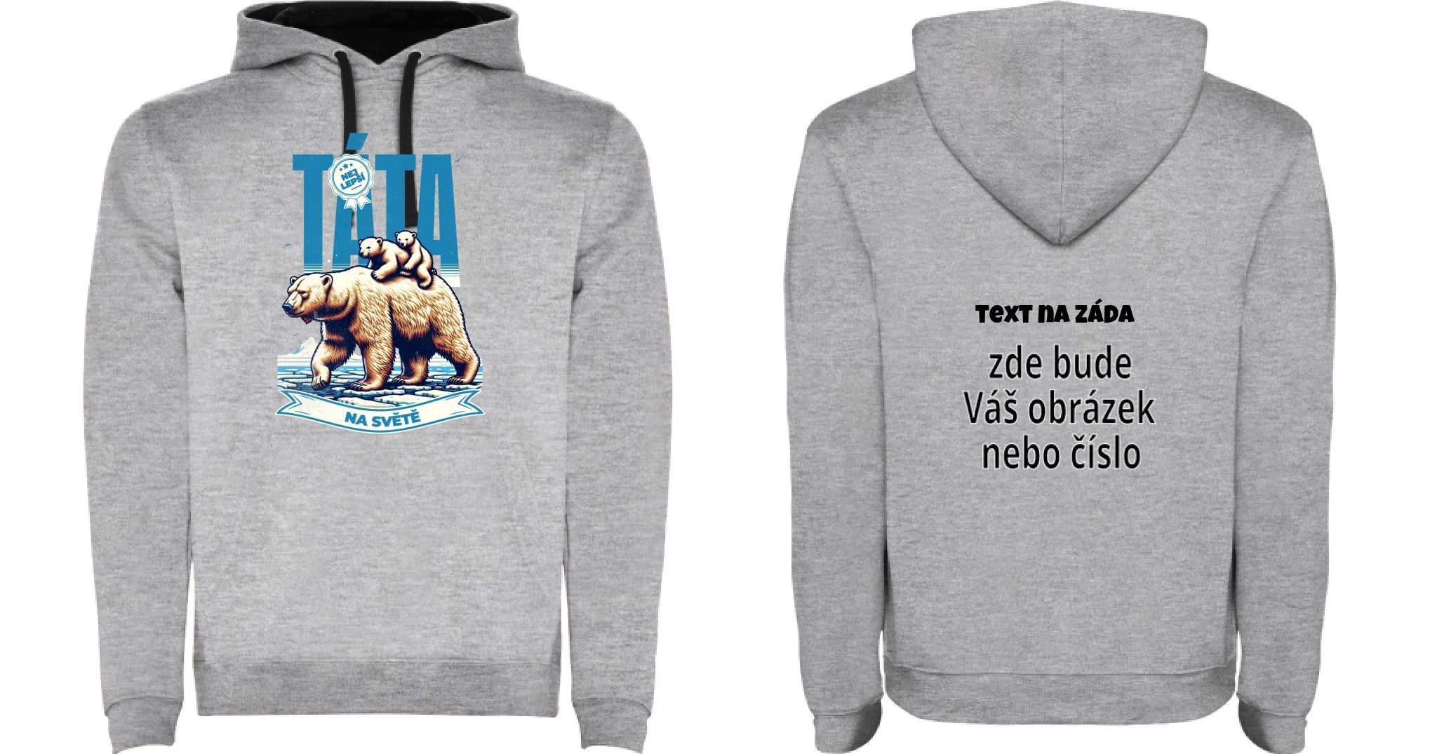 PÁNSKÁ MIKINA S KAPUCÍ s motivem NEJ TÁTA (výběr ze 17+ potisků) oboustranný potisk pánská mikina URBAN Melír černá