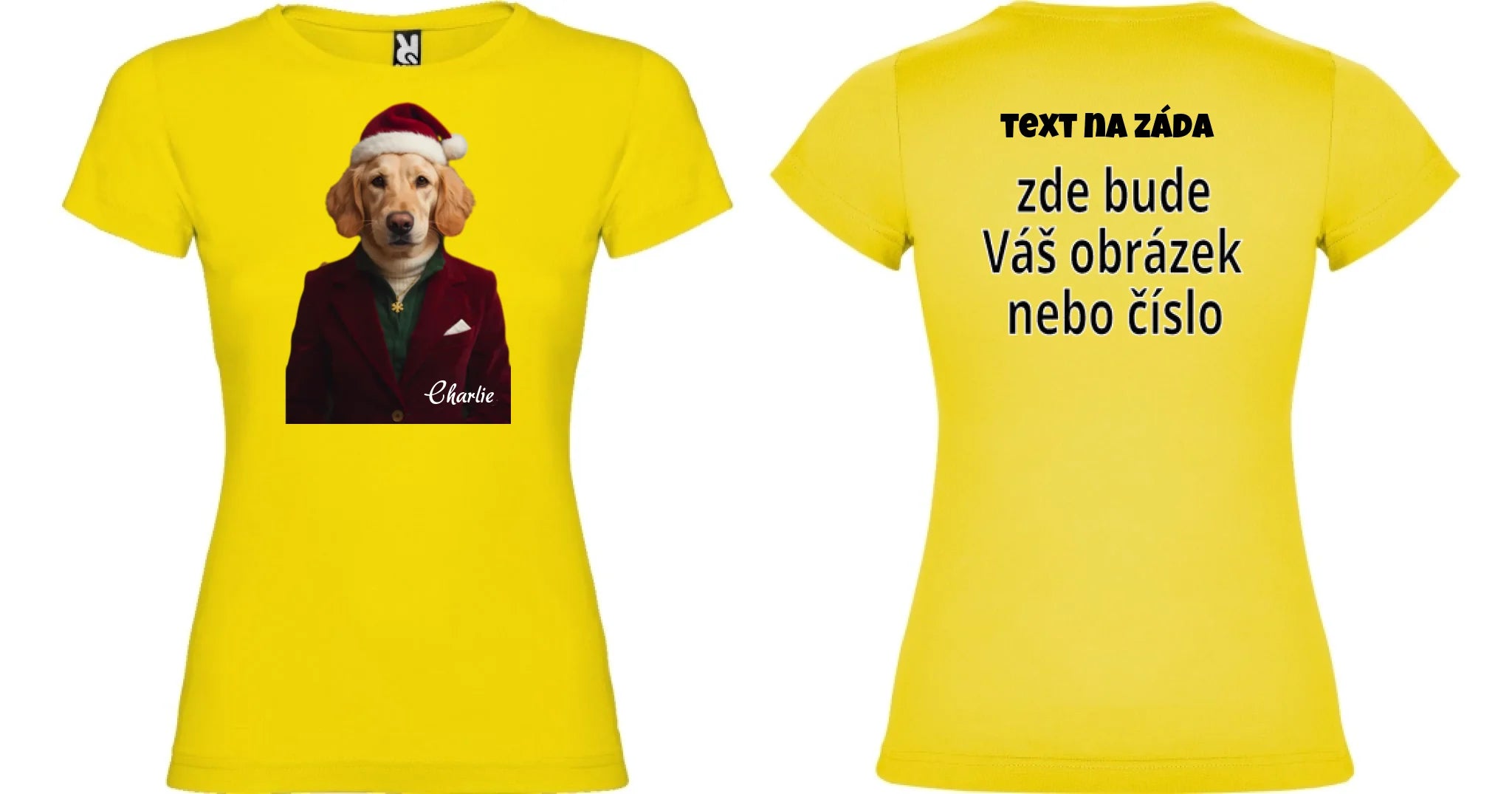 DÁMSKÉ TRIČKO s potiskem ZVÍŘECÍ GLAMOUR PROMĚNA AI (vložíte foto, doplníte jméno) oboustranný potisk dámské jamaica Žlutá