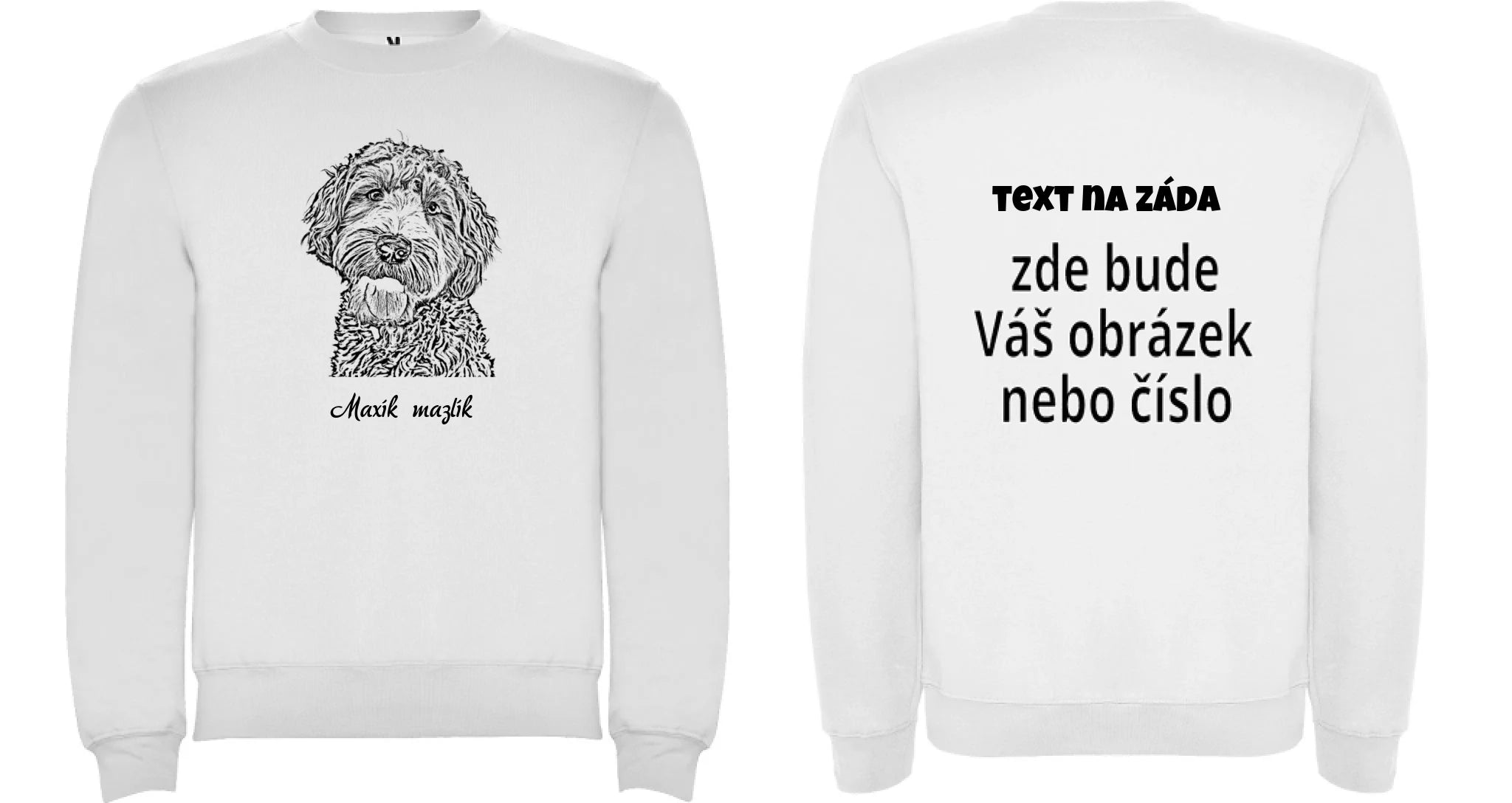 MIKINA BEZ KAPUCE UNISEX s potiskem KRESBA ZVÍŘÁTKA (vložíte fotku a necháte upravit) oboustranný potisk unisex mikina clasica Bílá