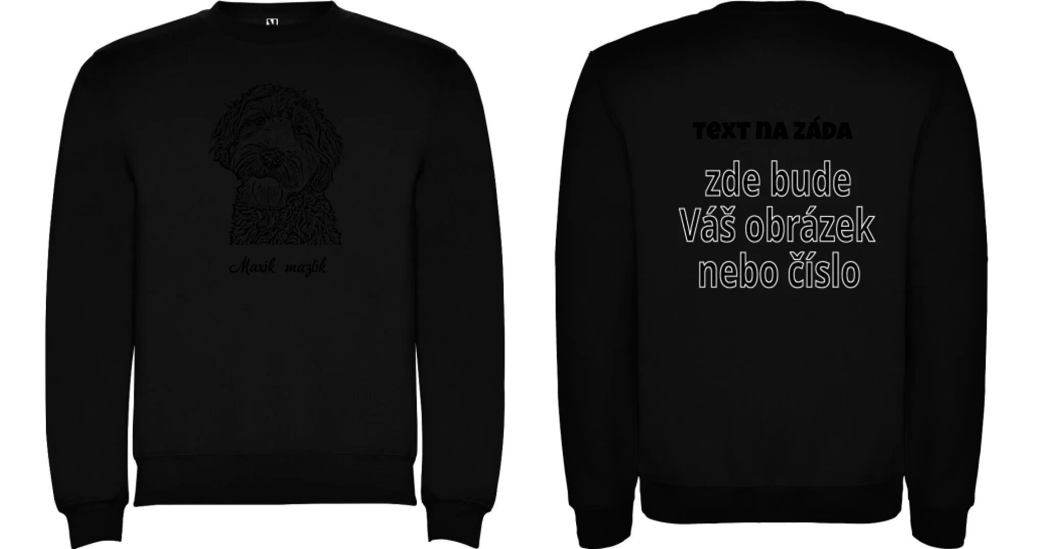 MIKINA BEZ KAPUCE UNISEX s potiskem KRESBA ZVÍŘÁTKA (vložíte fotku a necháte upravit) oboustranný potisk unisex mikina clasica Černá