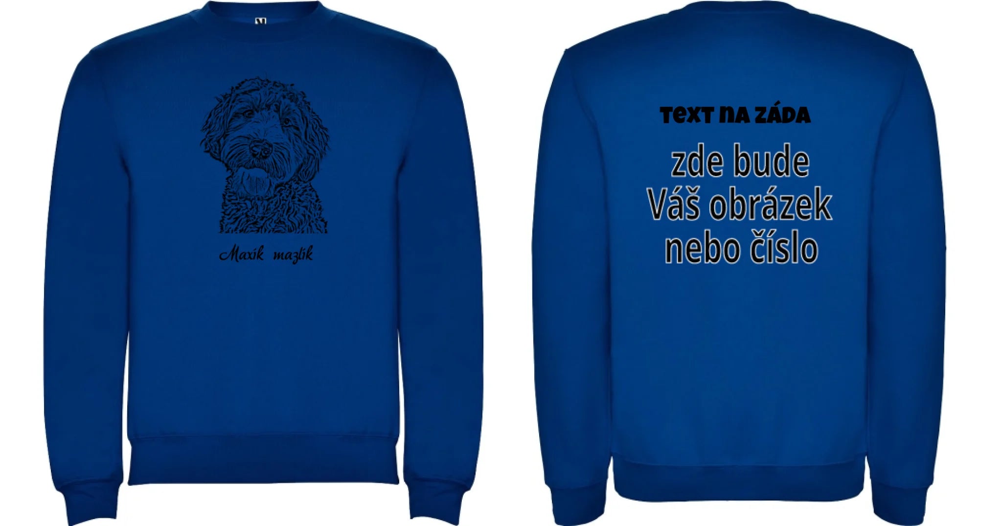 MIKINA BEZ KAPUCE UNISEX s potiskem KRESBA ZVÍŘÁTKA (vložíte fotku a necháte upravit) oboustranný potisk unisex mikina clasica Modrá