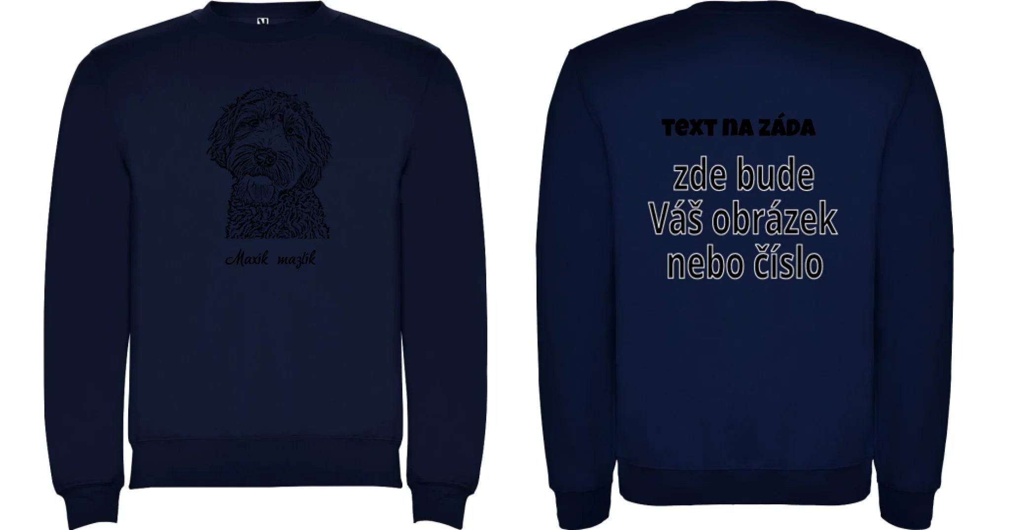 MIKINA BEZ KAPUCE UNISEX s potiskem KRESBA ZVÍŘÁTKA (vložíte fotku a necháte upravit) oboustranný potisk unisex mikina clasica Námořnická modrá