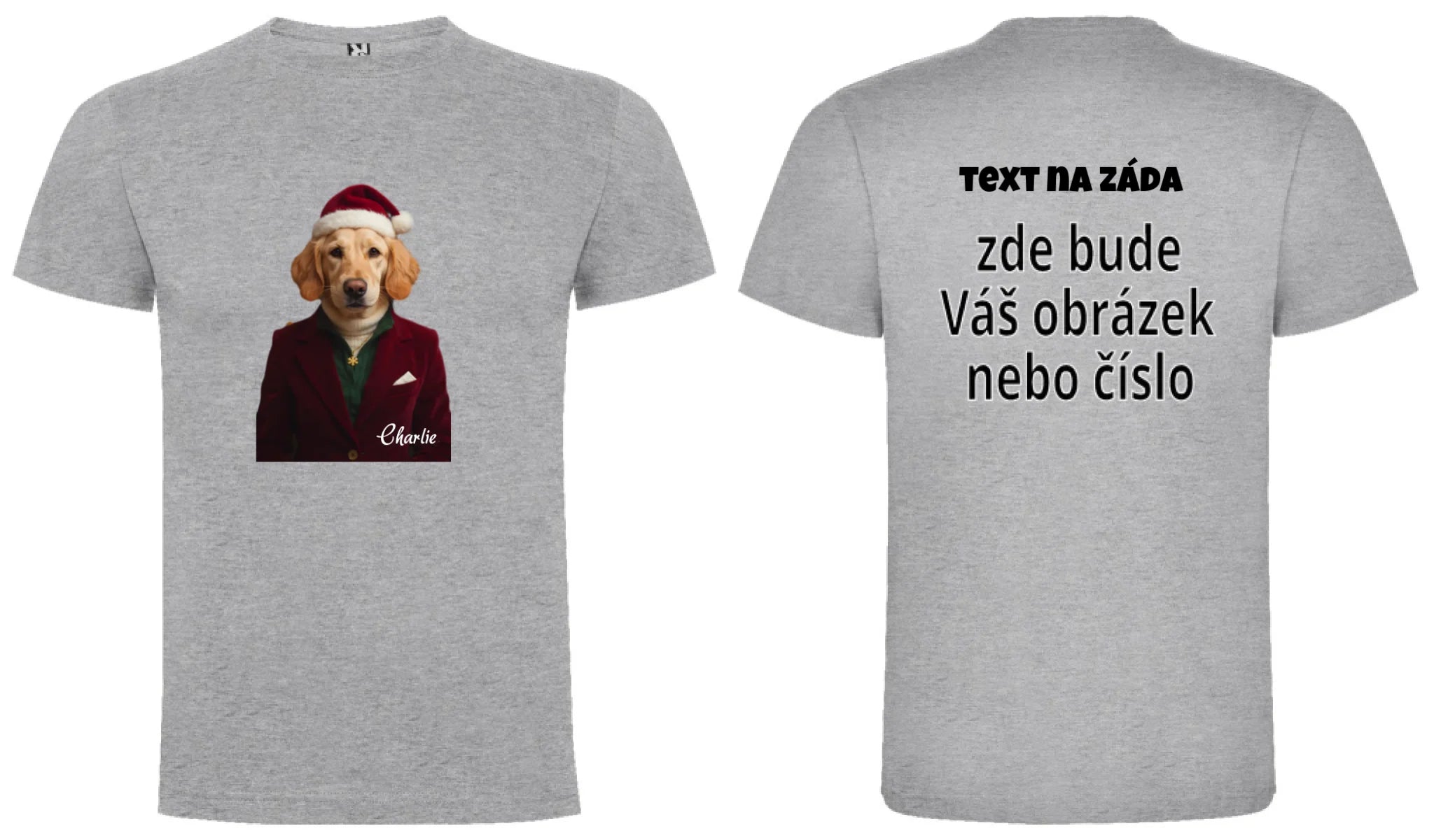 PÁNSKÉ TRIČKO s potiskem ZVÍŘECÍ GLAMOUR PROMĚNA AI (vložíte foto, doplníte jméno) oboustranný potisk pánské DOGO Melír
