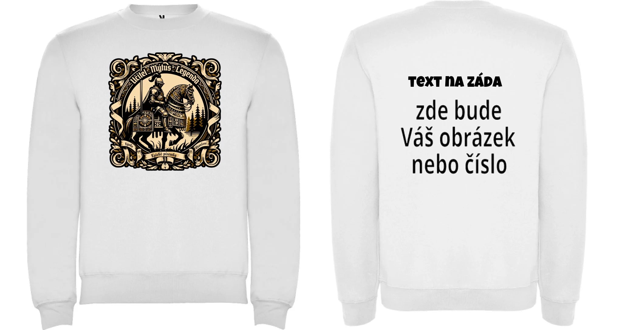 MIKINA BEZ KAPUCE s motivem UČITEL (výběr z 20+ potisků) oboustranný potisk unisex mikina clasica Bílá
