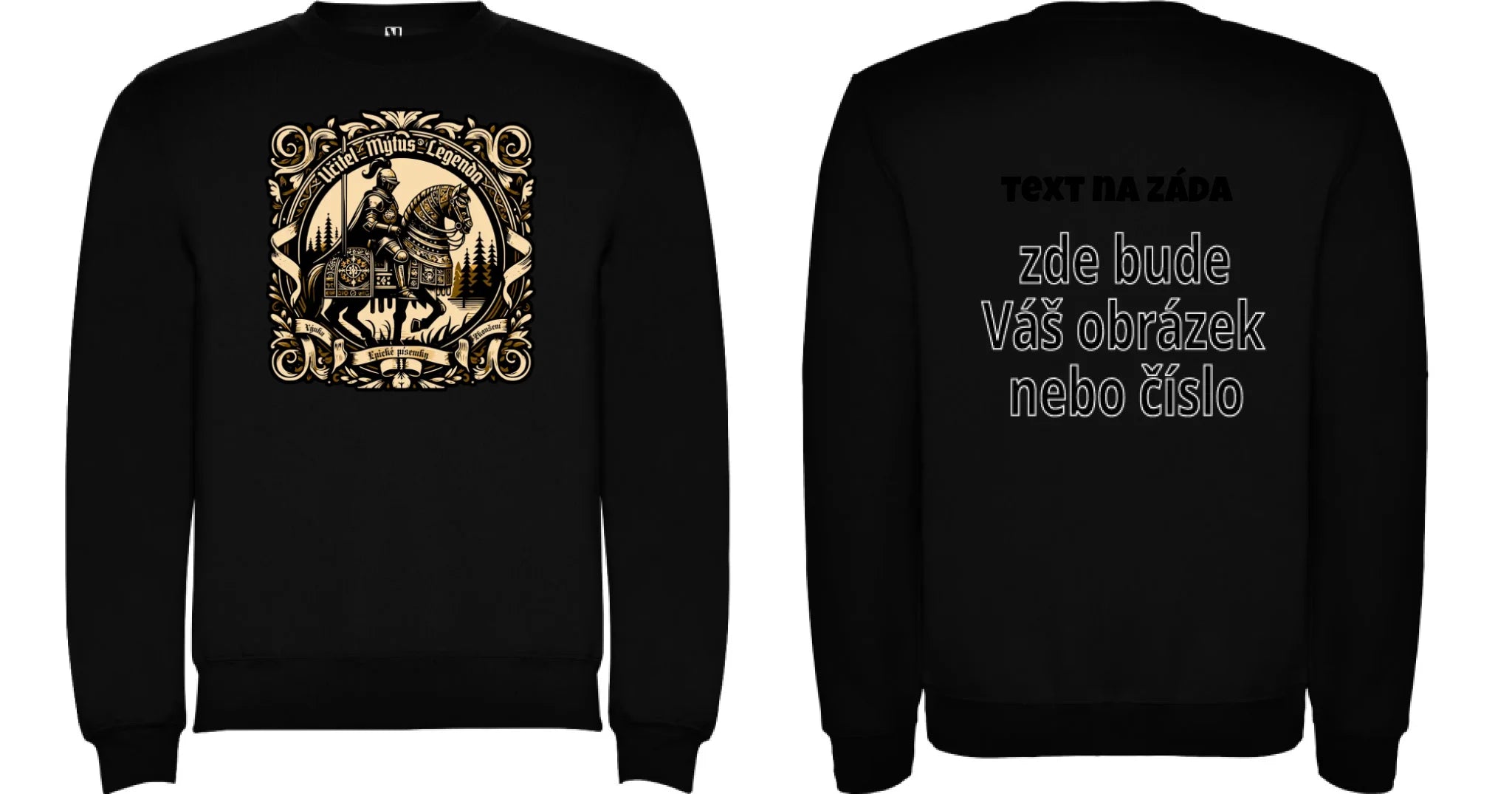 MIKINA BEZ KAPUCE s motivem UČITEL (výběr z 20+ potisků) oboustranný potisk unisex mikina clasica Černá
