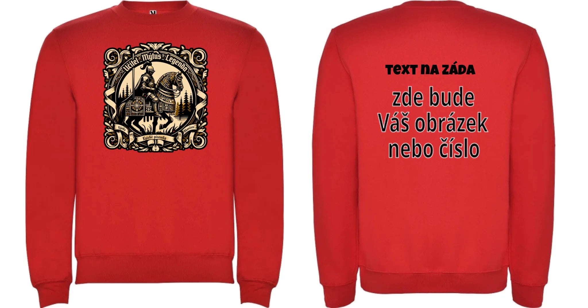 MIKINA BEZ KAPUCE s motivem UČITEL (výběr z 20+ potisků) oboustranný potisk unisex mikina clasica Červená