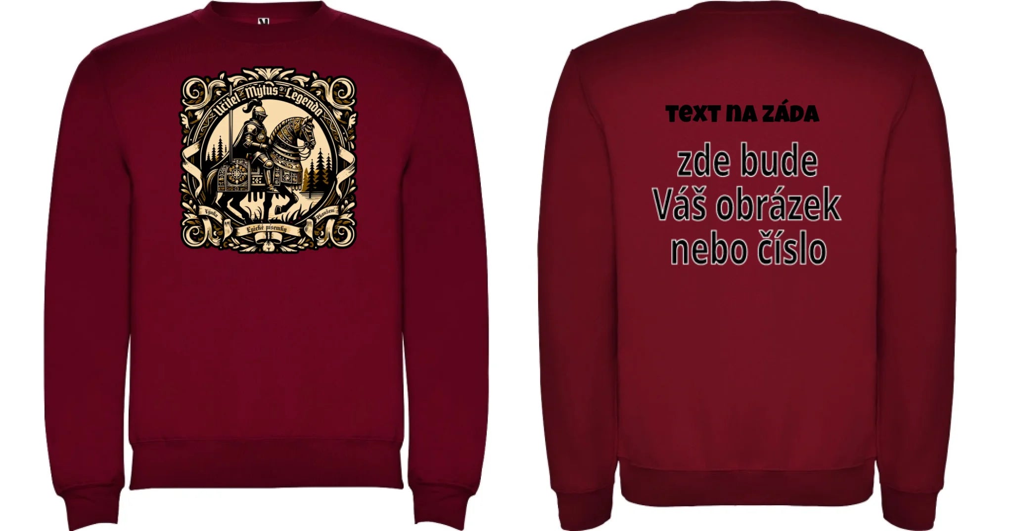 MIKINA BEZ KAPUCE s motivem UČITEL (výběr z 20+ potisků) oboustranný potisk unisex mikina clasica Granátová