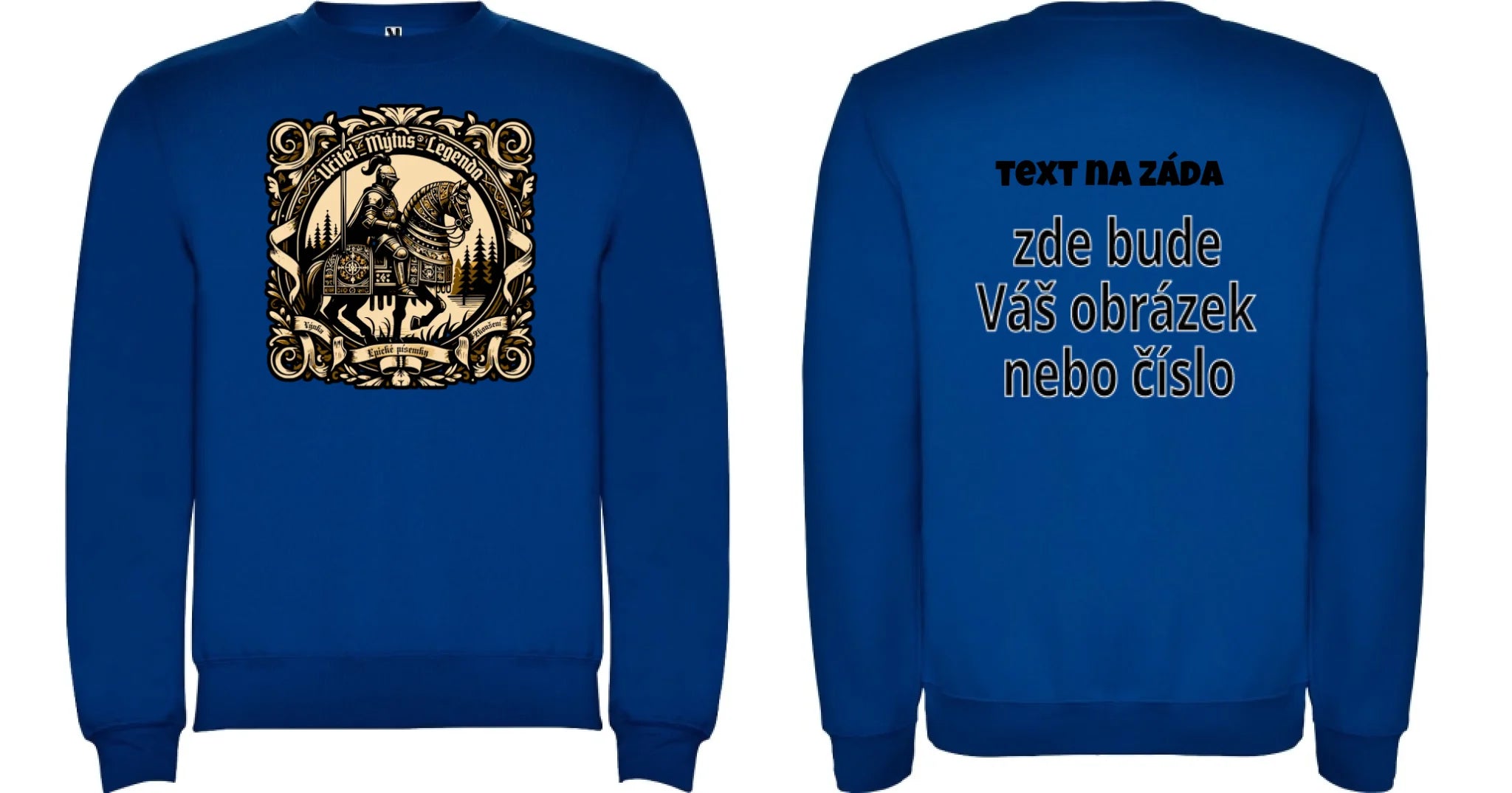 MIKINA BEZ KAPUCE s motivem UČITEL (výběr z 20+ potisků) oboustranný potisk unisex mikina clasica Modrá