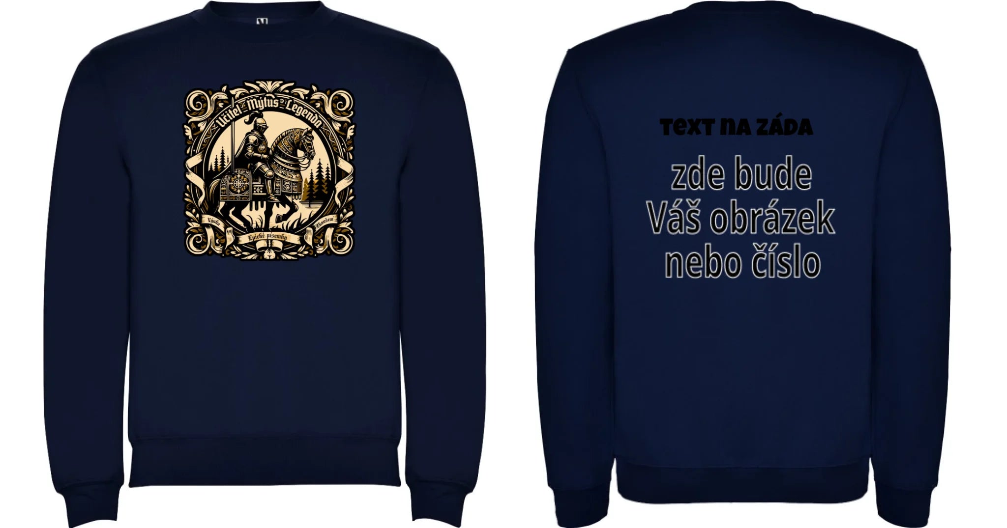 MIKINA BEZ KAPUCE s motivem UČITEL (výběr z 20+ potisků) oboustranný potisk unisex mikina clasica Námořnická modrá