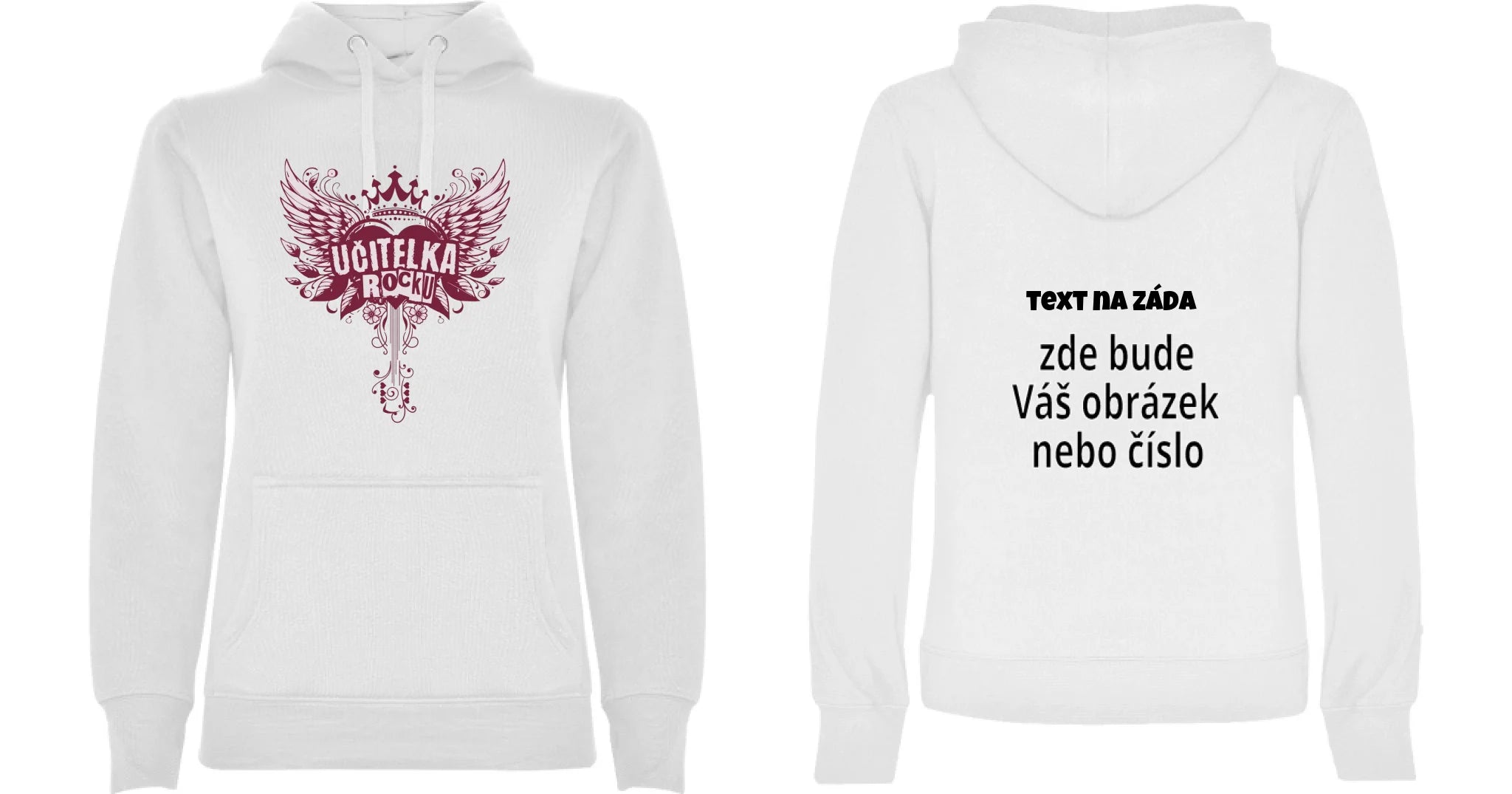 DÁMSKÁ MIKINA S KAPUCÍ s motivem UČITELKA (výběr z 17+ potisků) oboustranný potisk dámská mikina URBAN Bílá