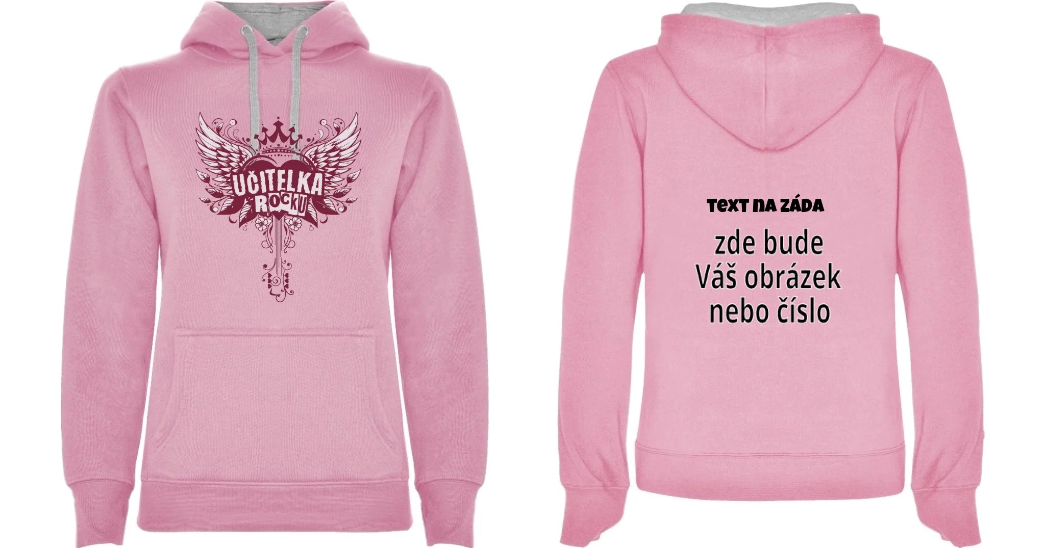 DÁMSKÁ MIKINA S KAPUCÍ s motivem UČITELKA (výběr z 17+ potisků) oboustranný potisk dámská mikina URBAN Růžová melír