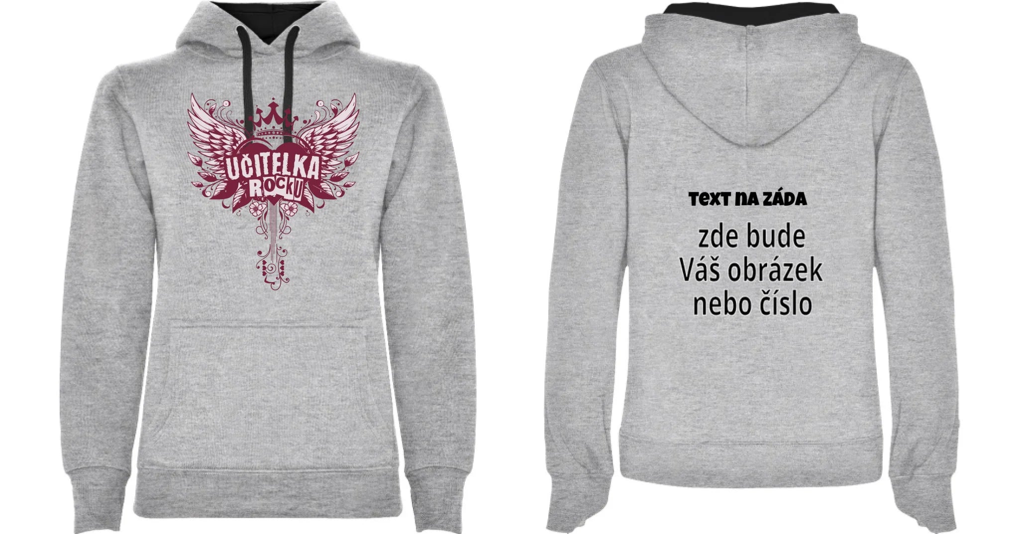 DÁMSKÁ MIKINA S KAPUCÍ s motivem UČITELKA (výběr z 17+ potisků) oboustranný potisk dámská mikina URBAN Melír černá