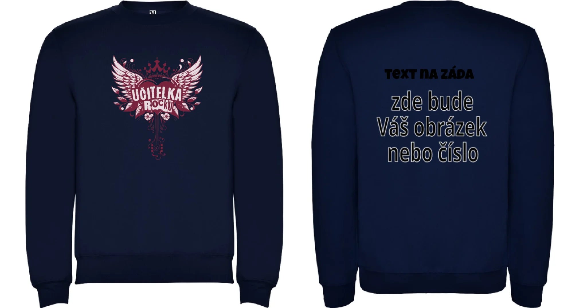 MIKINA BEZ KAPUCE s motivem UČITELKA (výběr z 17+ potisků) oboustranný potisk unisex mikina clasica Námořnická modrá