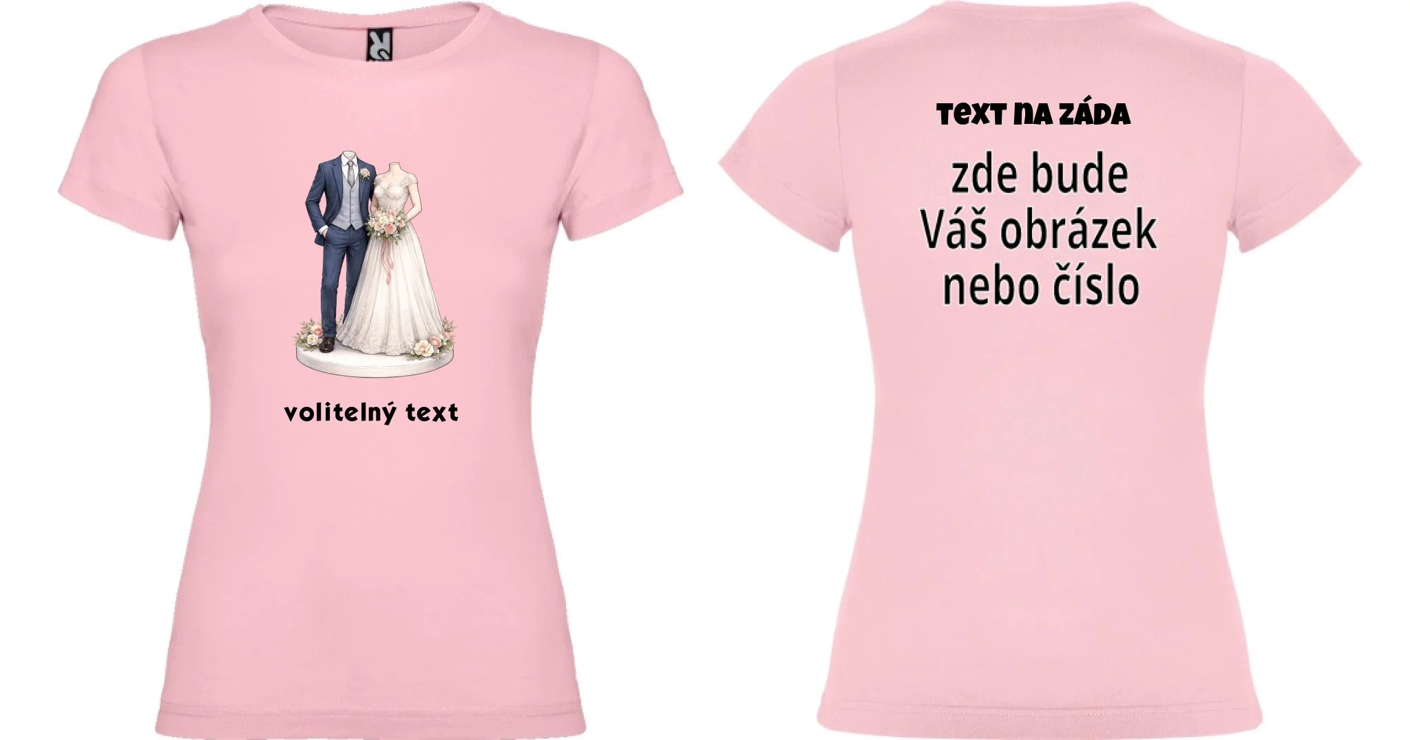 DÁMSKÉ TRIČKO s motivem NOVOMANŽELÉ (vložíte foto) oboustranný potisk dámské jamaica Světle růžová