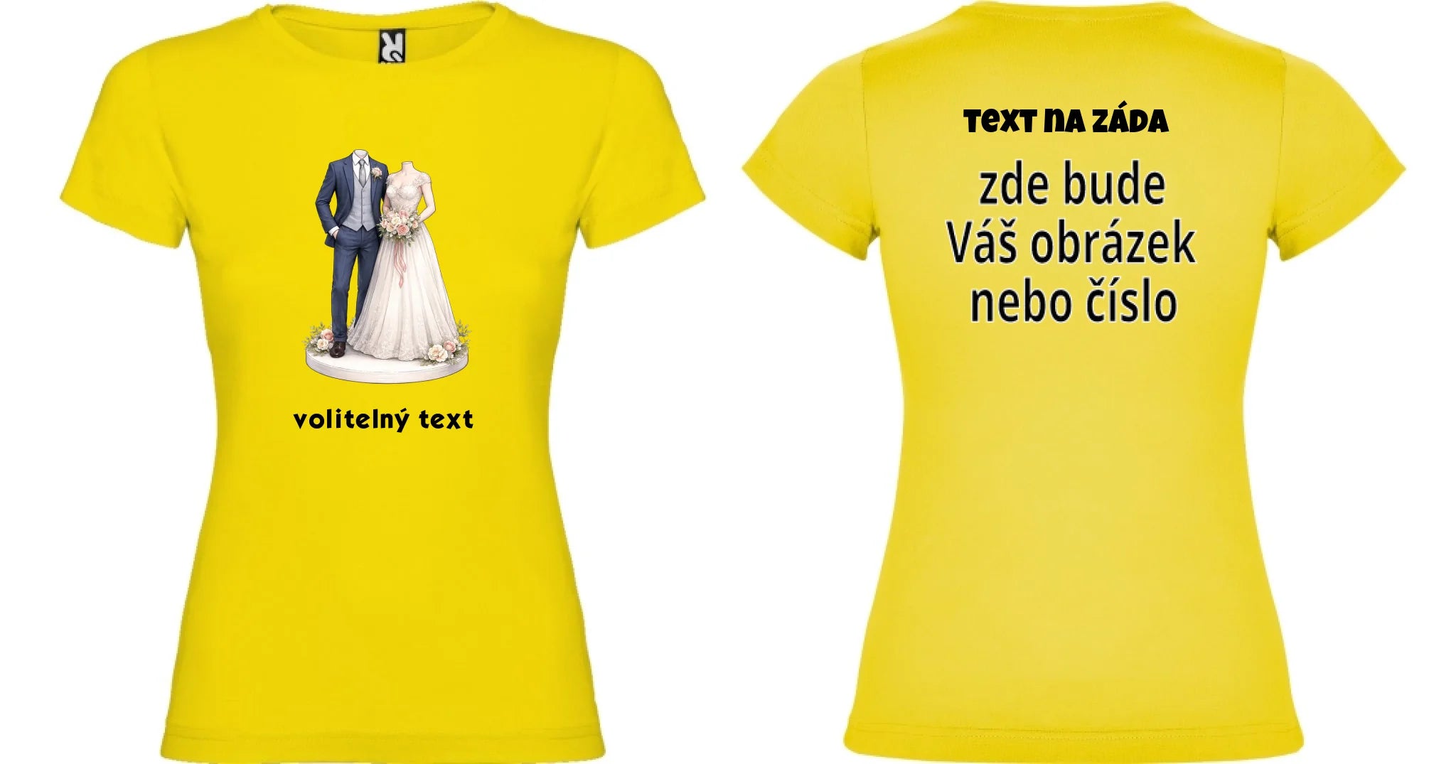 DÁMSKÉ TRIČKO s motivem NOVOMANŽELÉ (vložíte foto) oboustranný potisk dámské jamaica Žlutá