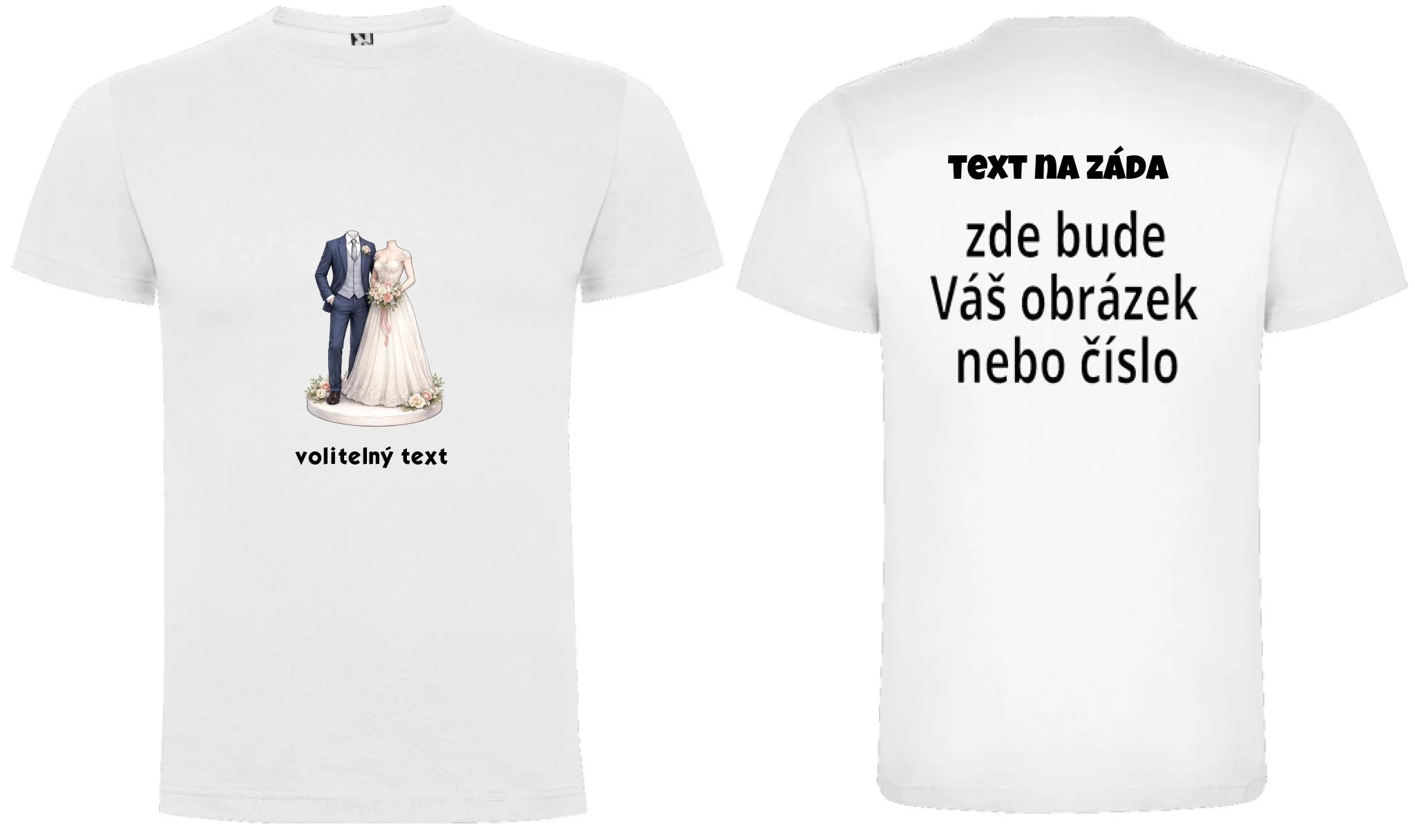 PÁNSKÉ TRIČKO s motivem NOVOMANŽELÉ (vložíte foto) oboustranný potisk pánské DOGO Bílá