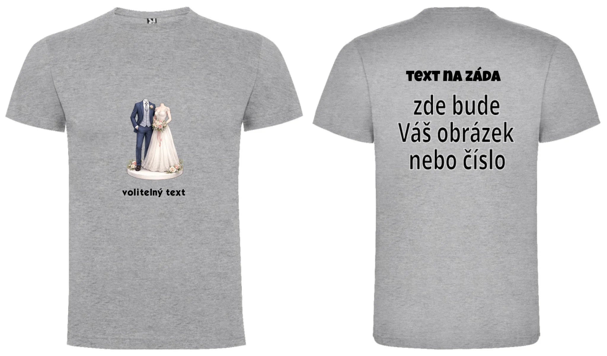 PÁNSKÉ TRIČKO s motivem NOVOMANŽELÉ (vložíte foto) oboustranný potisk pánské DOGO Melír