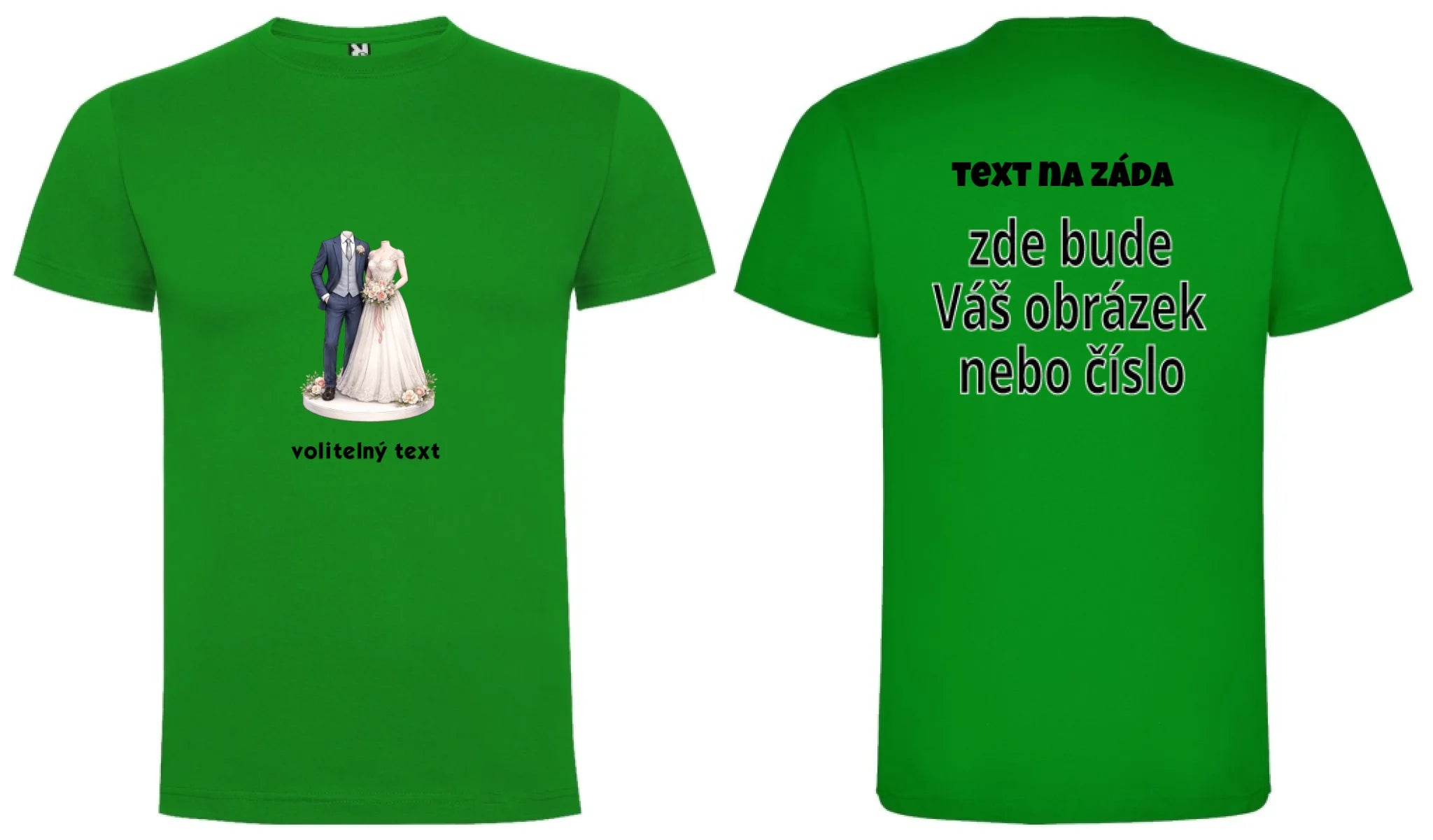 PÁNSKÉ TRIČKO s motivem NOVOMANŽELÉ (vložíte foto) oboustranný potisk pánské DOGO Zelená
