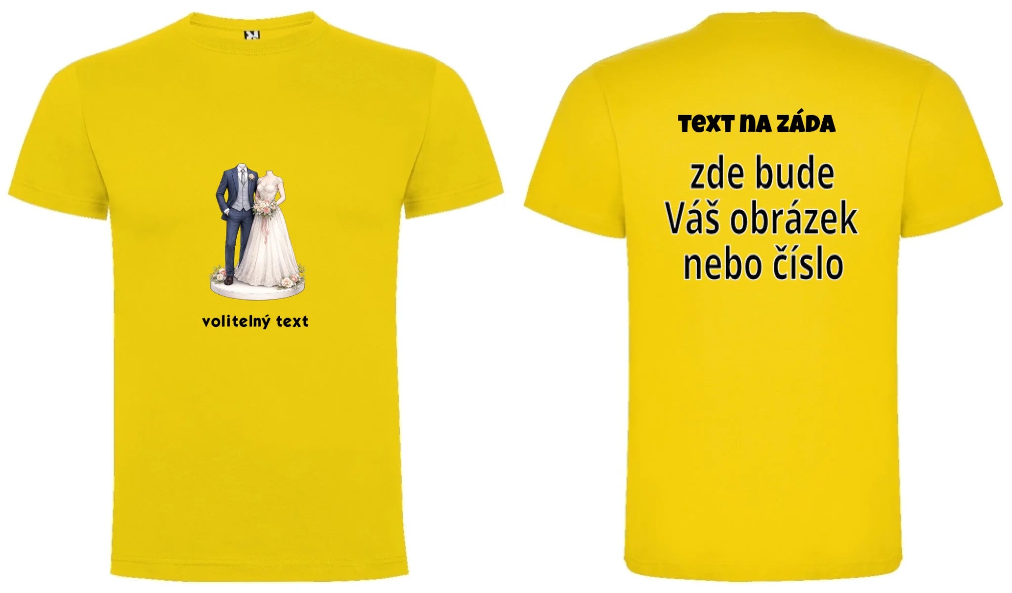PÁNSKÉ TRIČKO s motivem NOVOMANŽELÉ (vložíte foto) oboustranný potisk pánské DOGO Žlutá