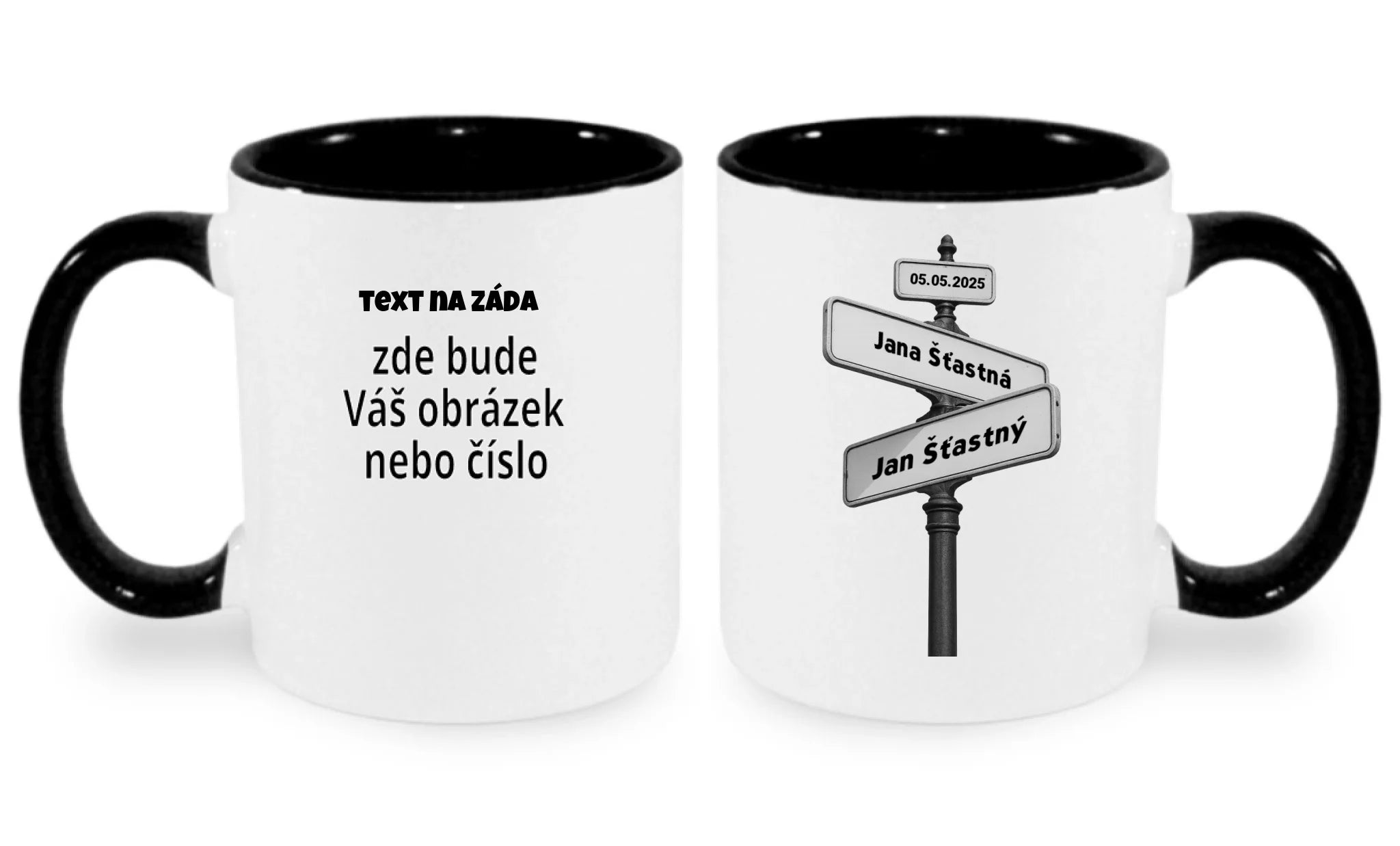 HRNÍČEK s motivem OD TOHO DNE JSME SPOLU (doplníte datum a jména) oboustranný potisk hrníček Bílá černá 330 ml