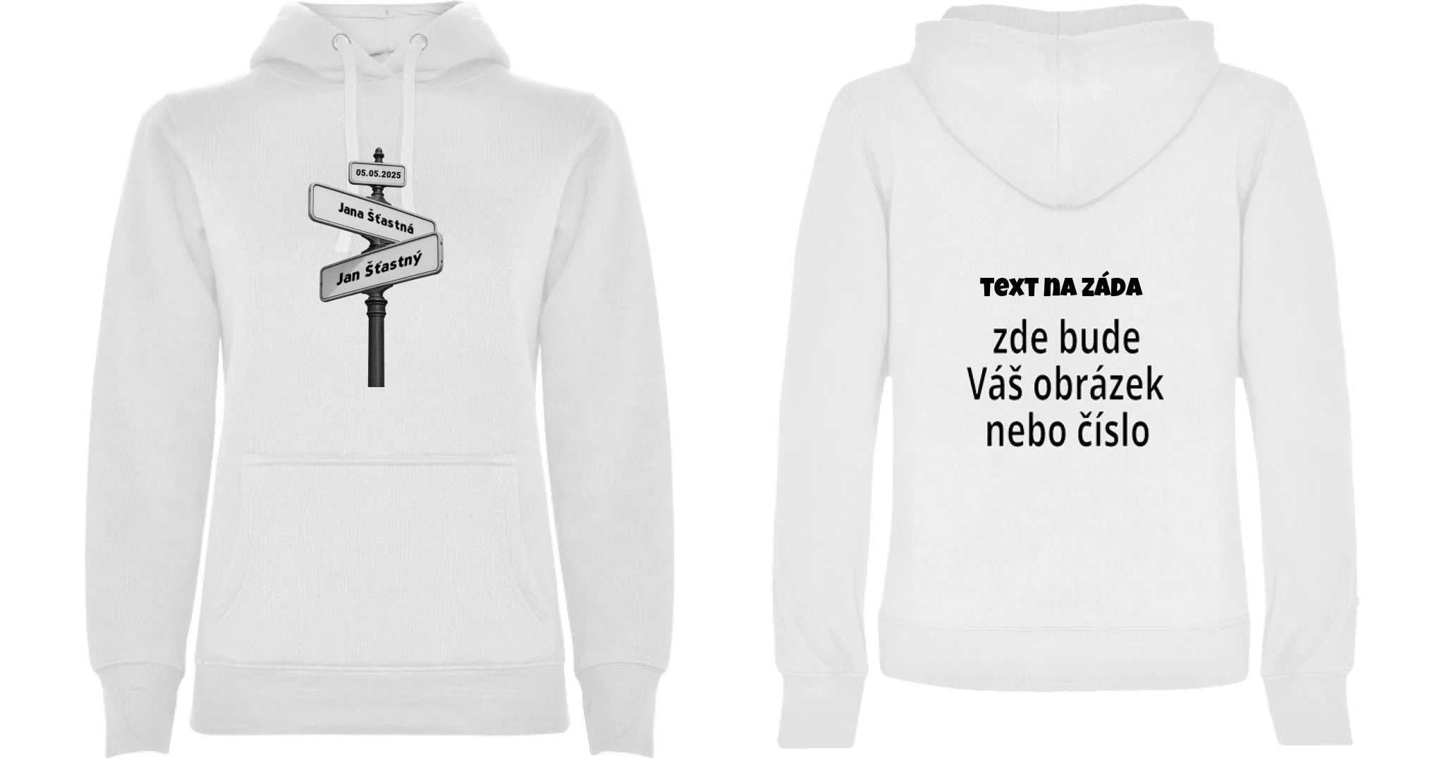 DÁMSKÁ MIKINA S KAPUCÍ s motivem OD TOHO DNE JSME SPOLU (doplníte datum a jména) oboustranný potisk dámská mikina URBAN Bílá