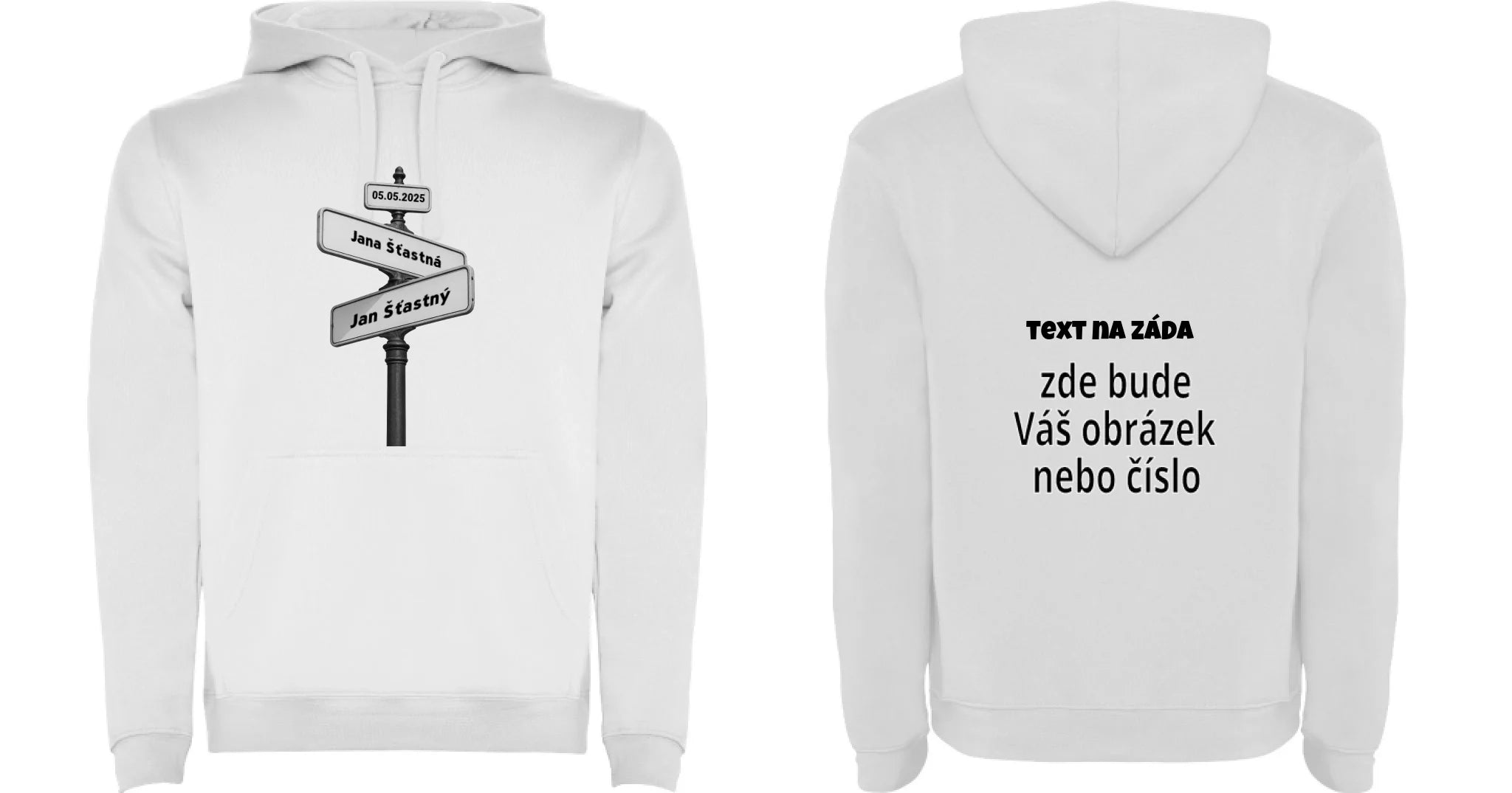 PÁNSKÁ MIKINA S KAPUCÍ s motivem OD TOHO DNE JSME SPOLU (doplníte datum a jména) oboustranný potisk pánská mikina URBAN Bílá