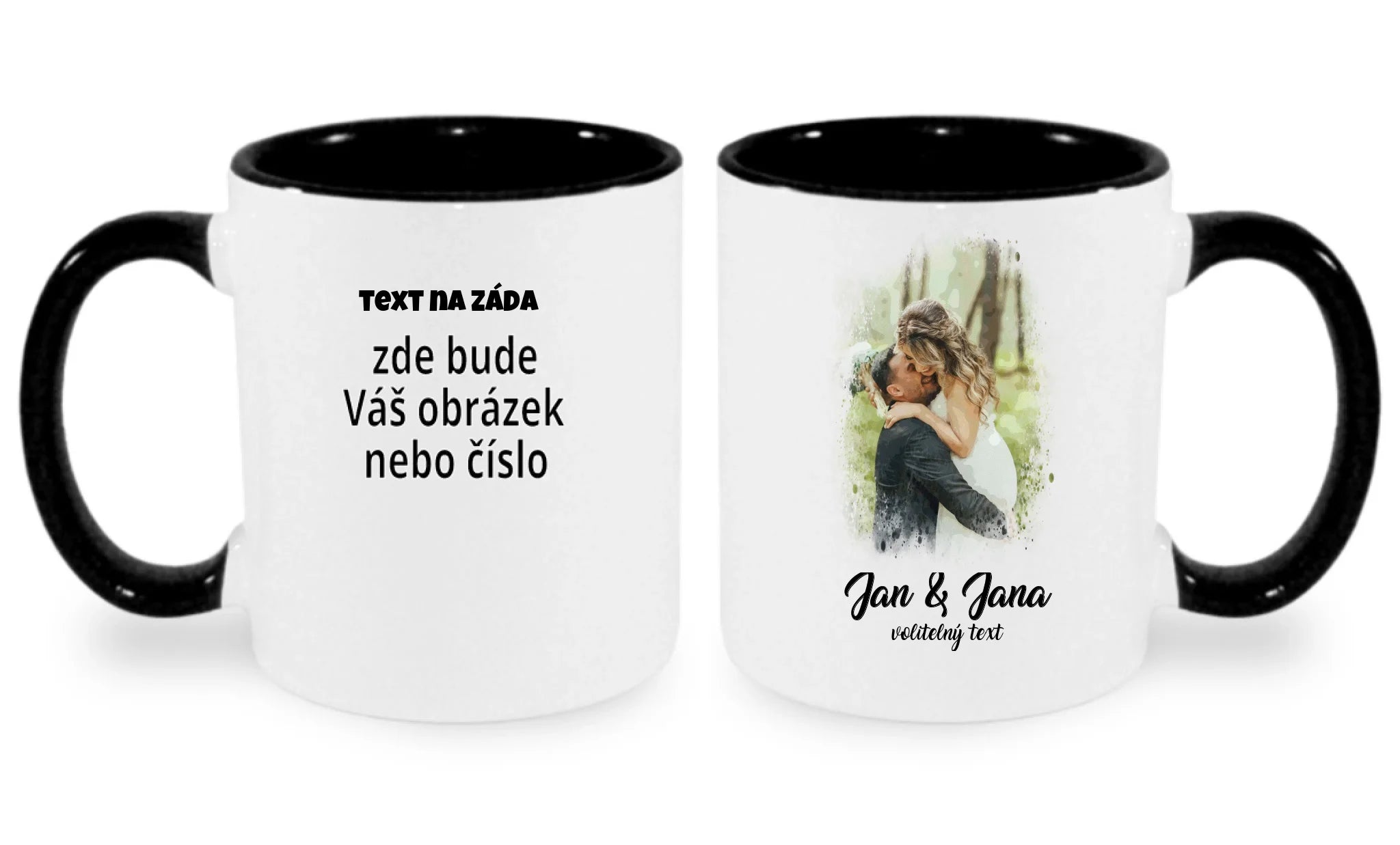 HRNÍČEK s motivem SVATBA (vložíte foto a texty) oboustranný potisk hrníček Bílá černá 330 ml