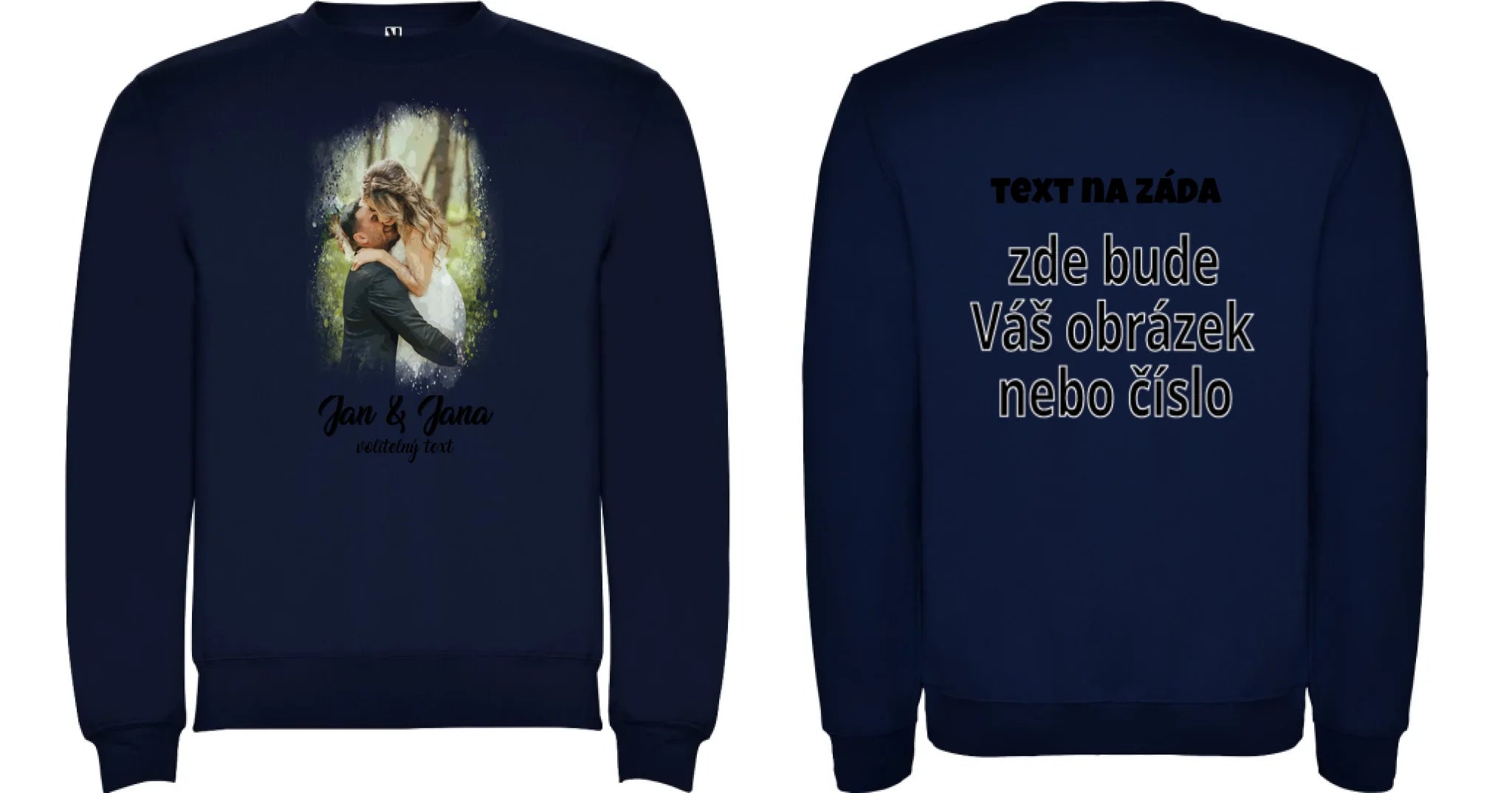 MIKINA BEZ KAPUCE UNISEX s motivem SVATBA (vložíte foto a texty) oboustranný potisk unisex mikina clasica Námořnická modrá