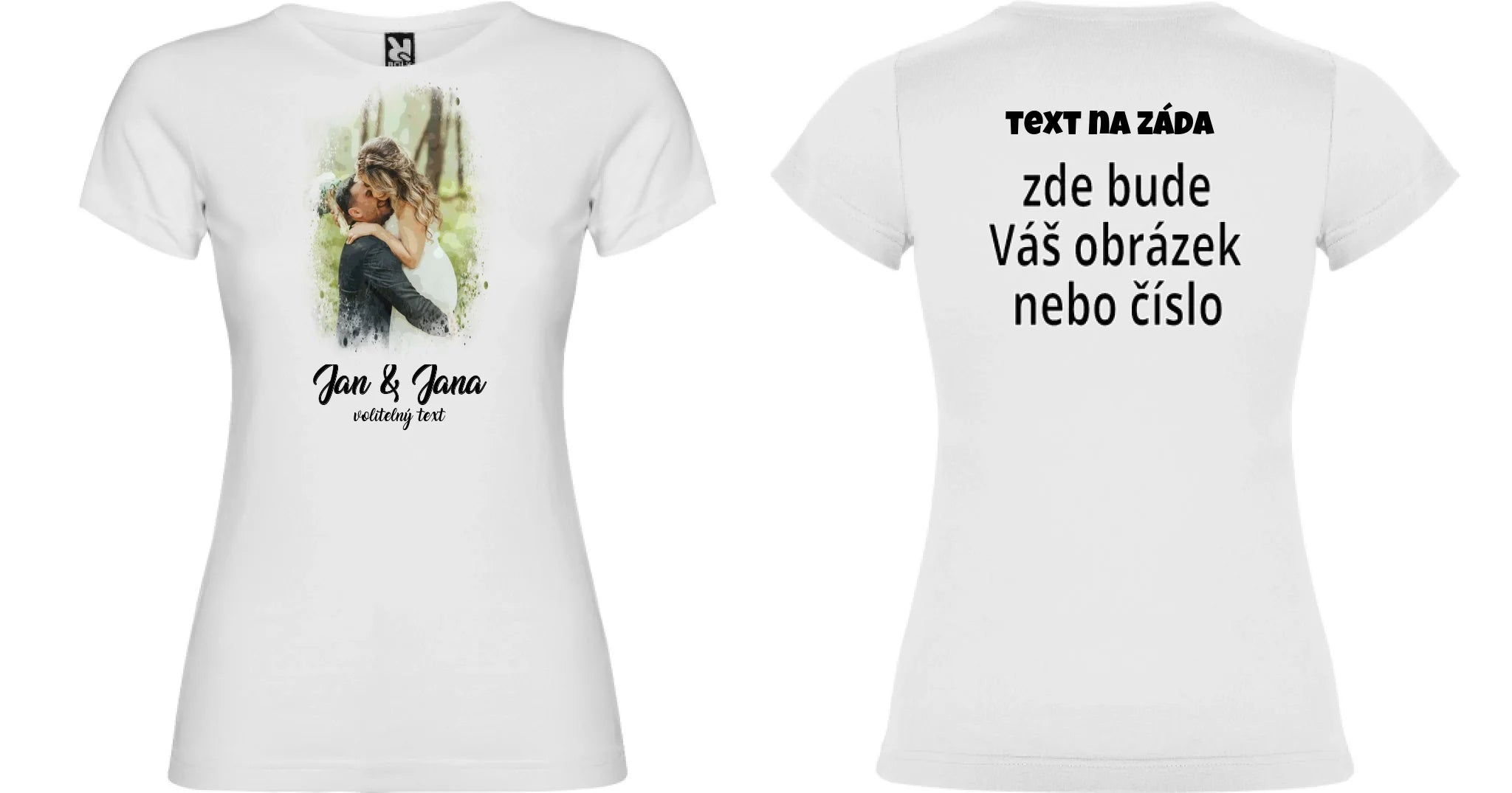 DÁMSKÉ TRIČKO s motivem SVATBA (vložíte foto a texty) oboustranný potisk dámské jamaica Bílá
