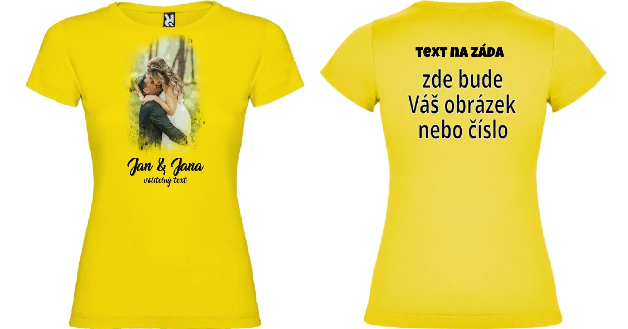 DÁMSKÉ TRIČKO s motivem SVATBA (vložíte foto a texty) oboustranný potisk dámské jamaica Žlutá