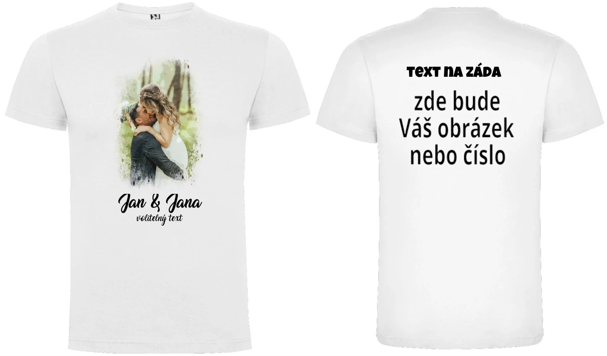 PÁNSKÉ TRIČKO s motivem SVATBA (vložíte foto a texty) oboustranný potisk pánské DOGO Bílá