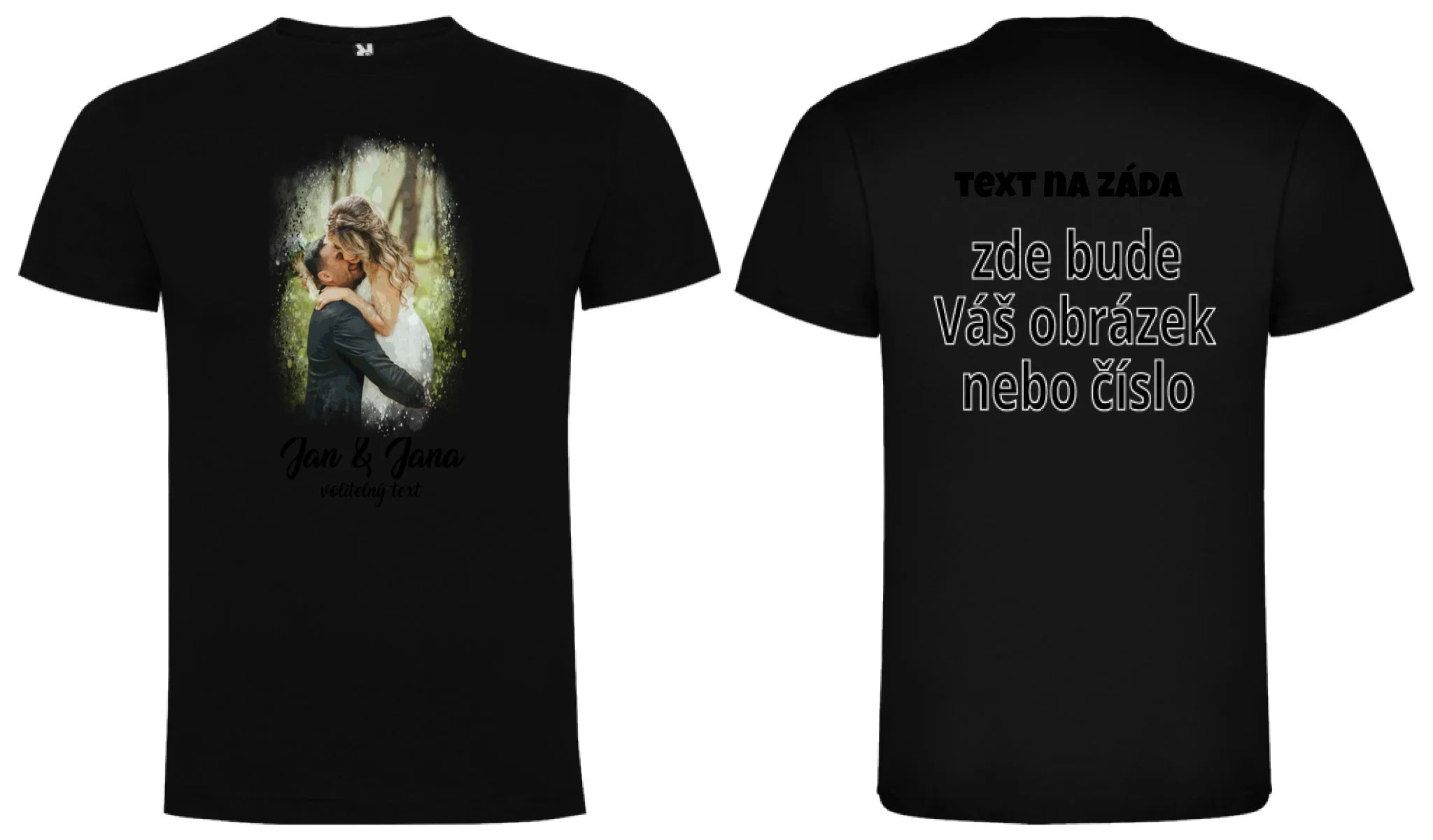 PÁNSKÉ TRIČKO s motivem SVATBA (vložíte foto a texty) oboustranný potisk pánské DOGO Černá