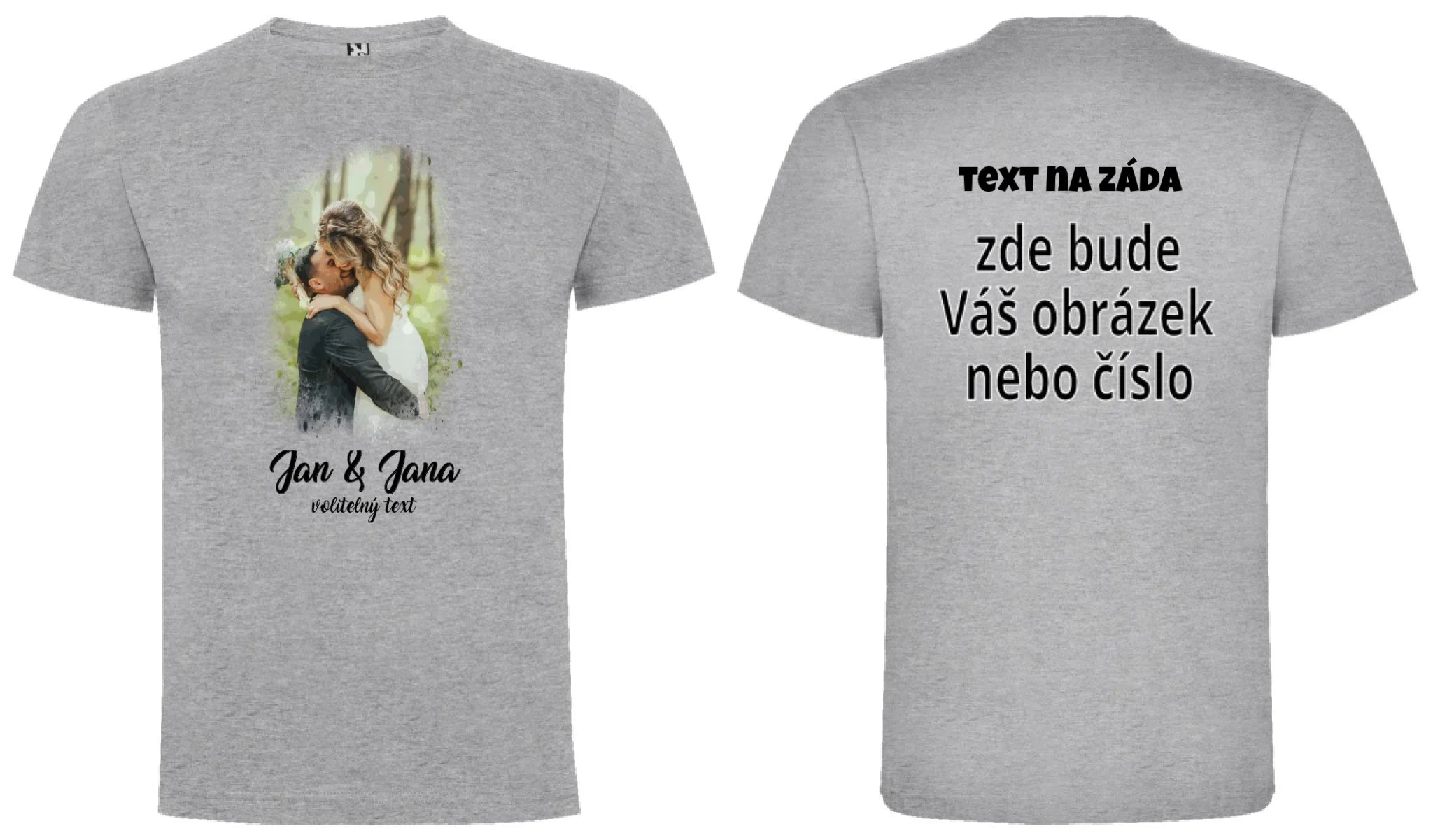 PÁNSKÉ TRIČKO s motivem SVATBA (vložíte foto a texty) oboustranný potisk pánské DOGO Melír