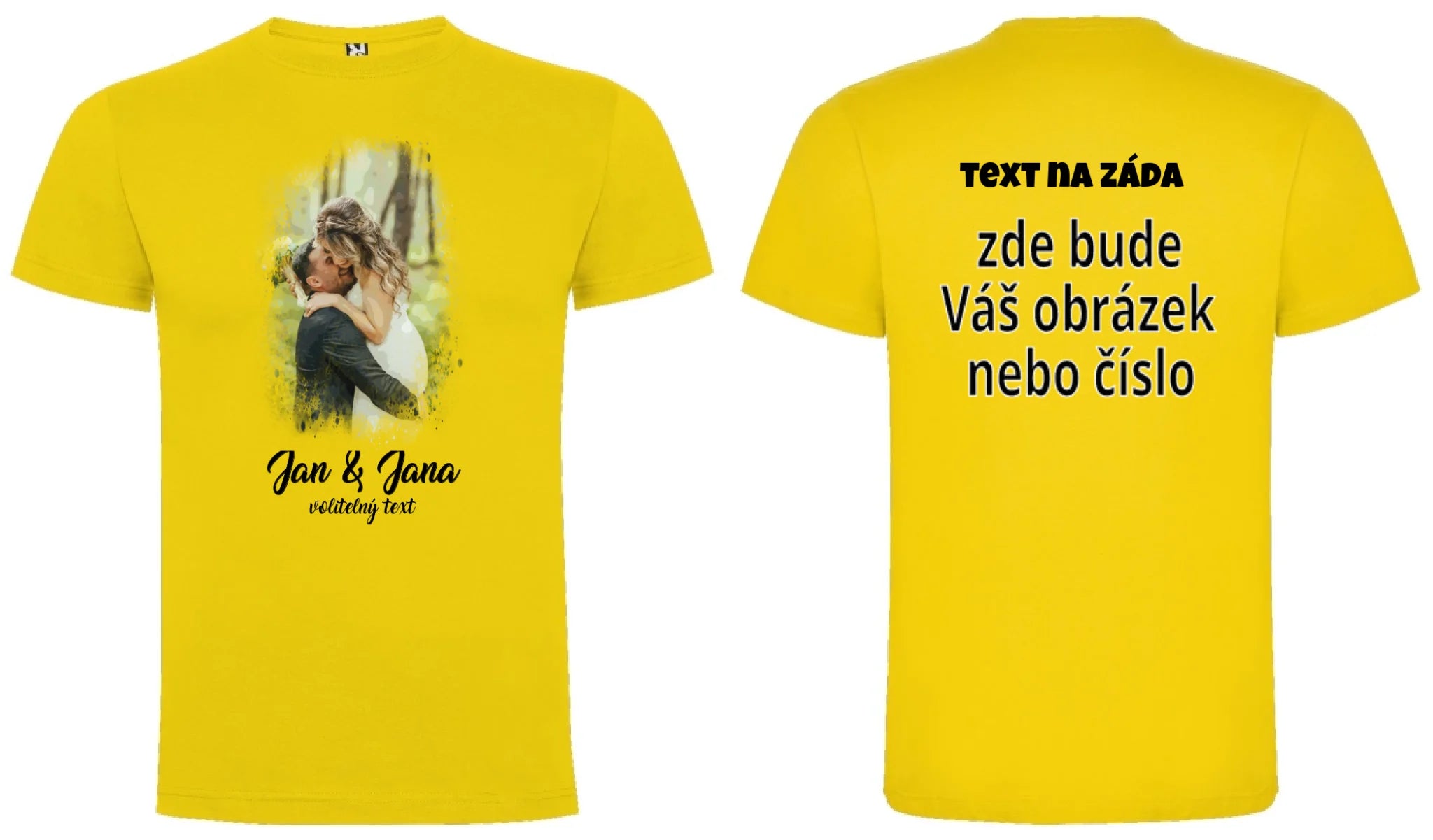 PÁNSKÉ TRIČKO s motivem SVATBA (vložíte foto a texty) oboustranný potisk pánské DOGO Žlutá
