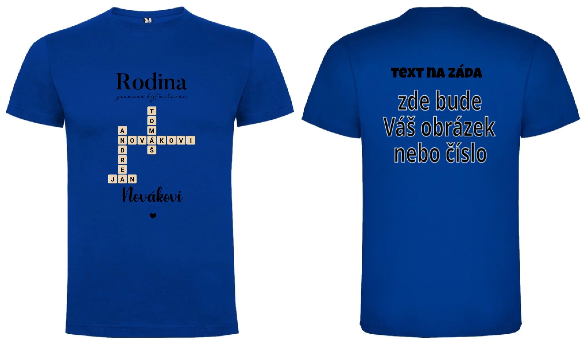 CHLAPECKÉ TRIČKO s motivem RODINA SCRABLE (vložíte jména, doplníte texty) oboustranný potisk chlapecké DOGO Modrá