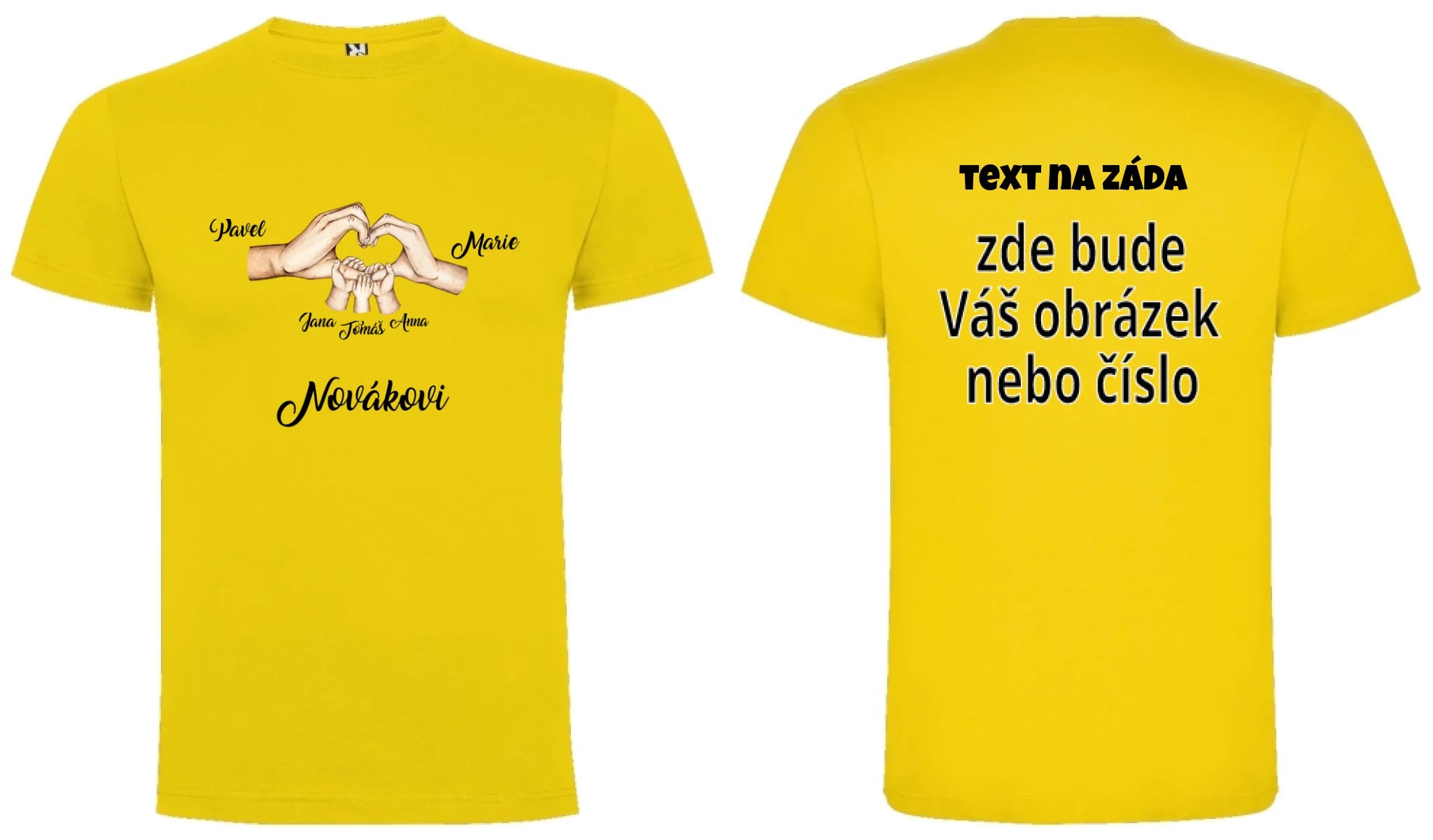 CHLAPECKÉ TRIČKO s motivem RODINA RUCE (vložíte jména) oboustranný potisk chlapecké DOGO Žlutá