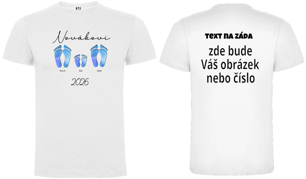 PÁNSKÉ TRIČKO s motivem RODINA NAŠE STOPY (doplníte jména a další texty)