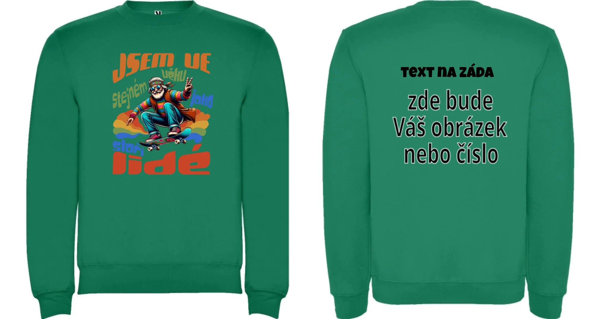 PÁNSKÁ MIKINA BEZ KAPUCE s motivem DĚDEČEK oboustranný potisk unisex mikina clasica Sytě zelená