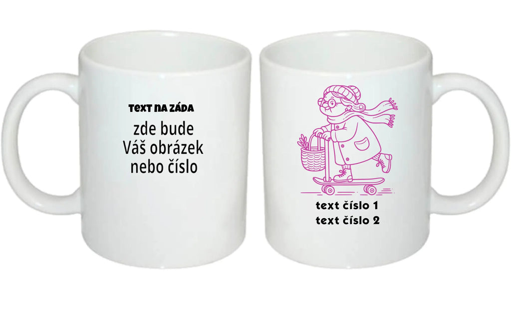 HRNÍČEK s motivem BABIČKA (výběr z 10+ obrázků, možnost doplnit vlastní texty)