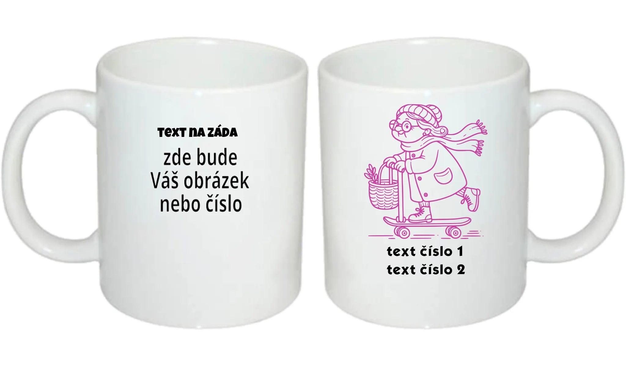 HRNÍČEK s motivem BABIČKA (výběr z 10+ obrázků, možnost doplnit vlastní texty)