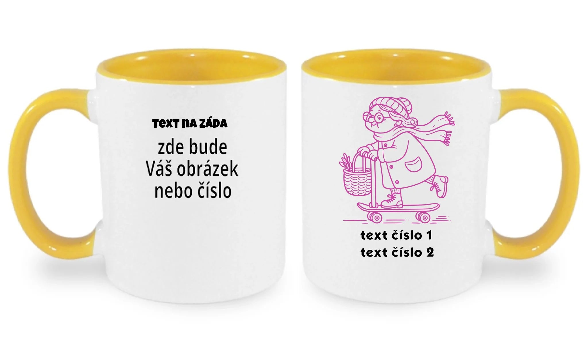 HRNÍČEK s motivem BABIČKA (výběr z 10+ obrázků, možnost doplnit vlastní texty)