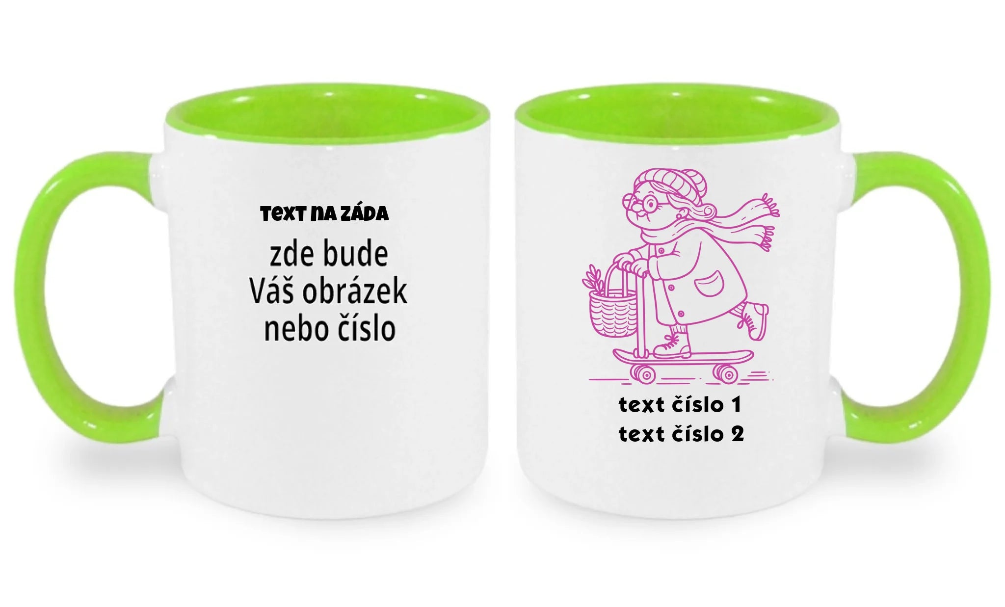 HRNÍČEK s motivem BABIČKA (výběr z 10+ obrázků, možnost doplnit vlastní texty)